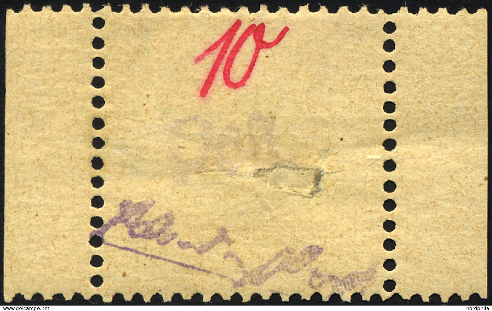 GROSSRÄSCHEN 6S , 1945, 10 Pf. Gebührenmarke Aus Streifen, Falzreste, Große Fehlstelle In Der Markenmitte, Gepr. Kunz, M - Andere & Zonder Classificatie