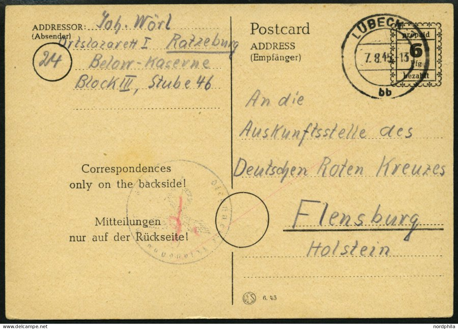 ALL. BES. AUFBRAUCHAUSGABEN P 792IIa BRIEF, 1934, 6 Pf. Schwarz Repaid Mit Stempel LÜBECK, Karte Von Ratzeburg An Das Ro - Andere & Zonder Classificatie