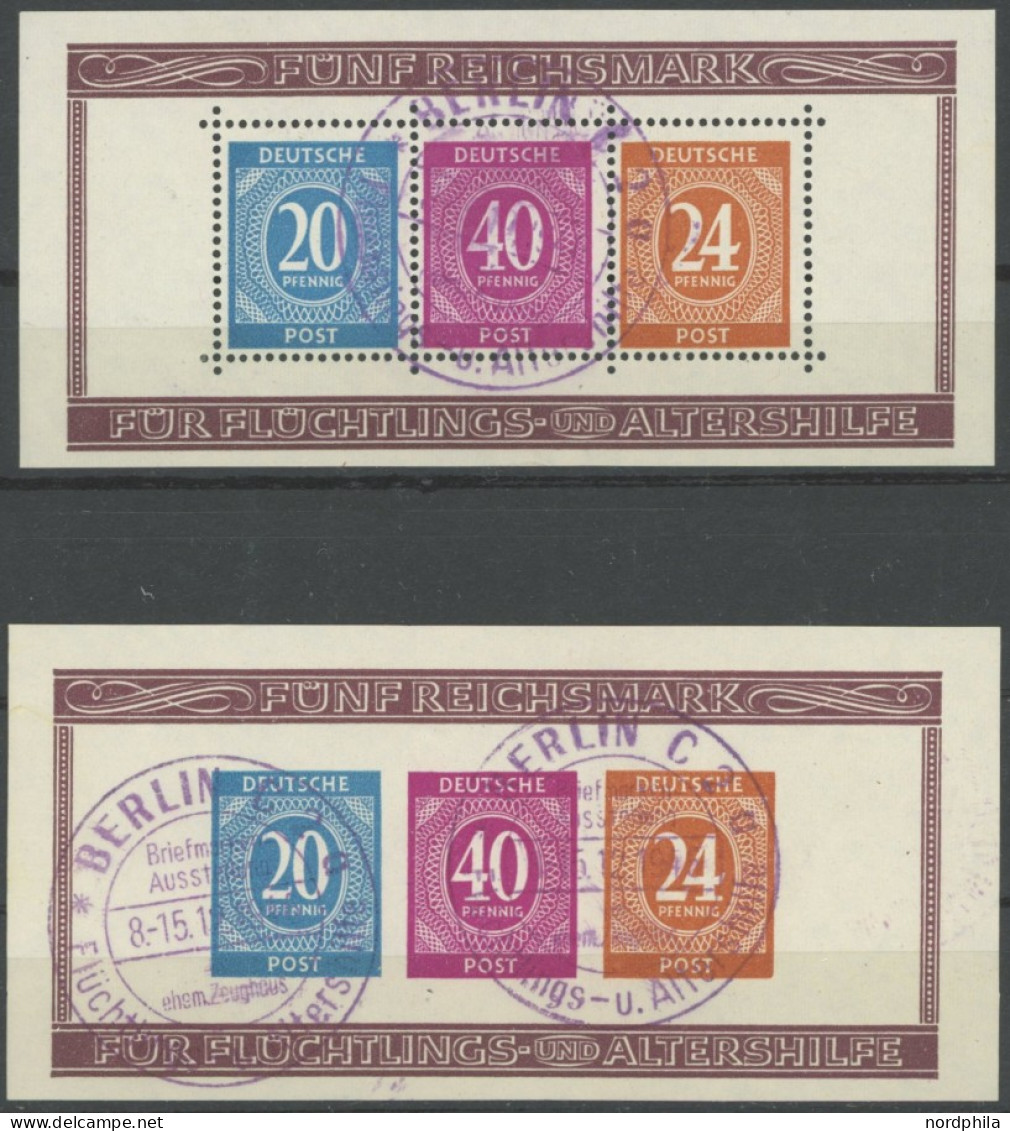 ALLIIERTE BES. Bl. 12A/B O, 1946, Blockpaar Briefmarken-Ausstellung, Violette Sonderstempel, Pracht, Gepr. D. Schlegel,  - Autres & Non Classés