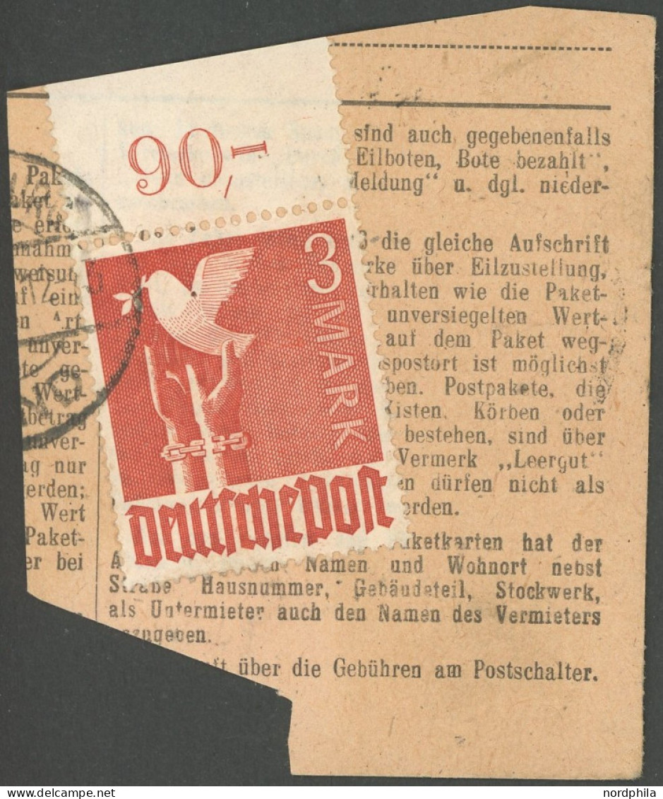 ALLIIERTE BES. 961POR BrfStk, 1947, 3 M. Bräunlichrot, Plattendruck, Oberrand Durchgezähnt, Auf Postabschnitt, Feinst - Andere & Zonder Classificatie