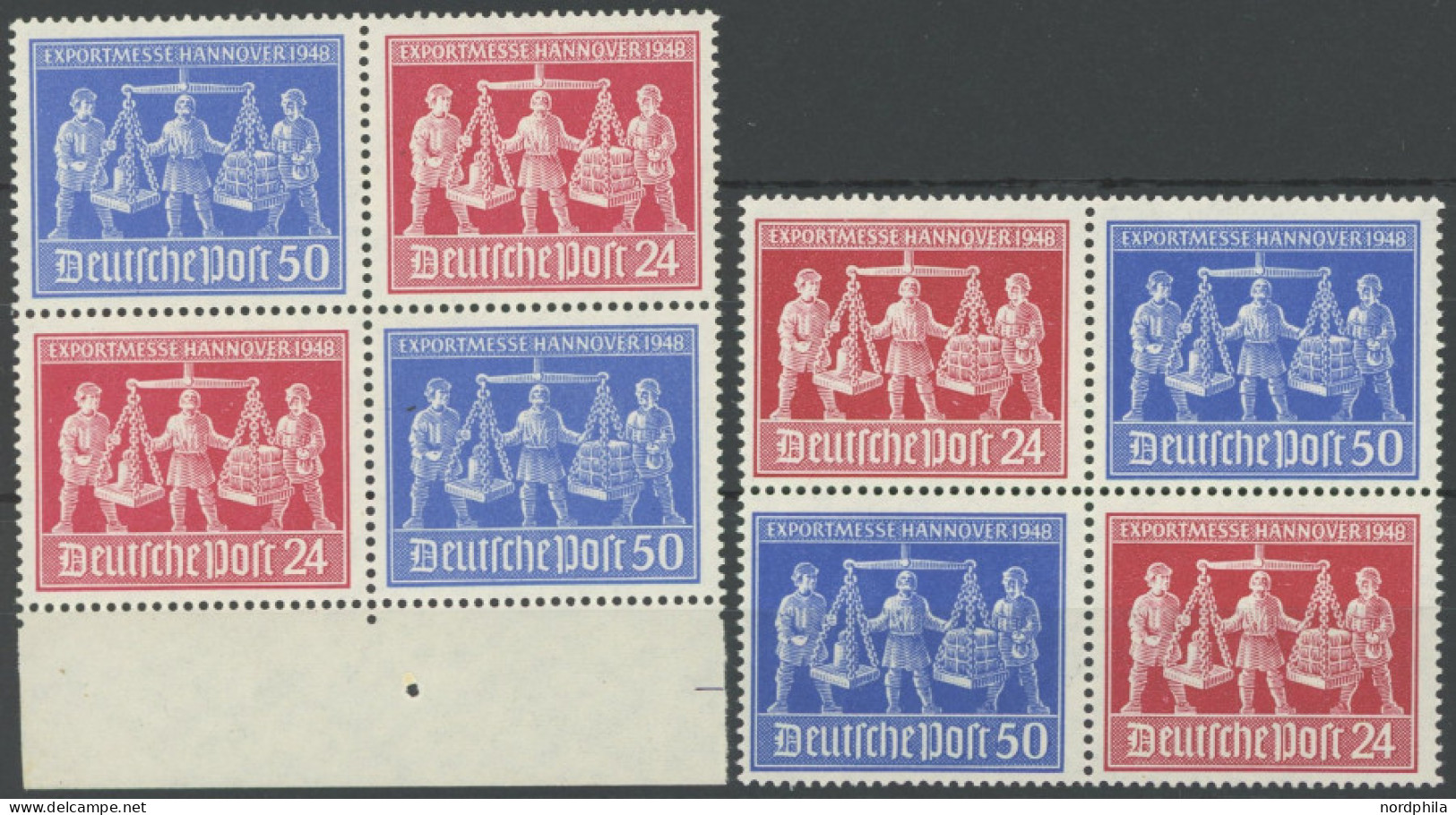 ALLIIERTE BES. VZd 1/2 , 1948, Exportmesse, Beide Viererblocks, Postfrisch, Pracht, Mi. 80.- - Autres & Non Classés