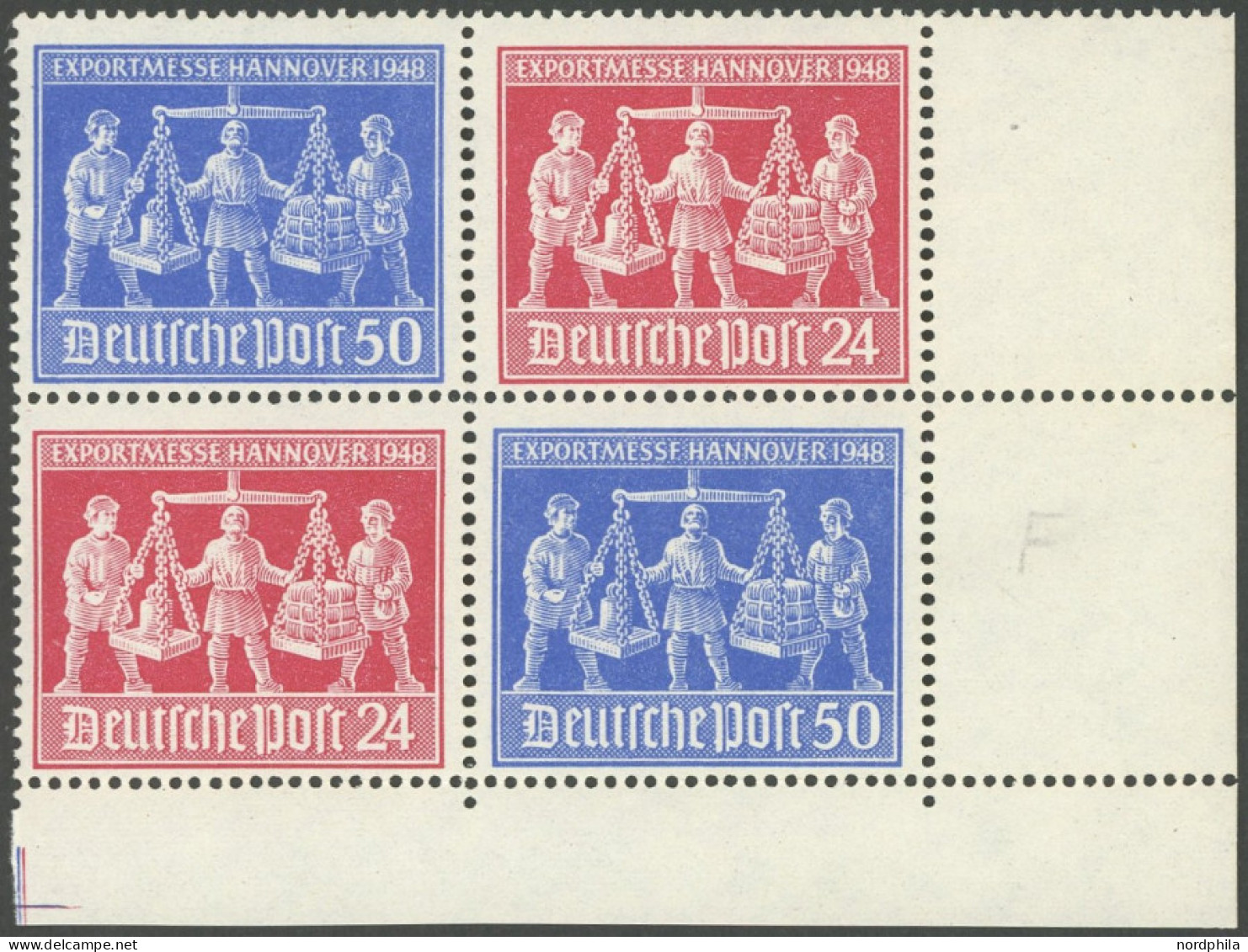 ALLIIERTE BES. 970I , 1948, 50 Pf. Exportmesse Mit Abart (Feld 100) Im Viererblock (VZd 1), Postfrisch, Pracht - Sonstige & Ohne Zuordnung