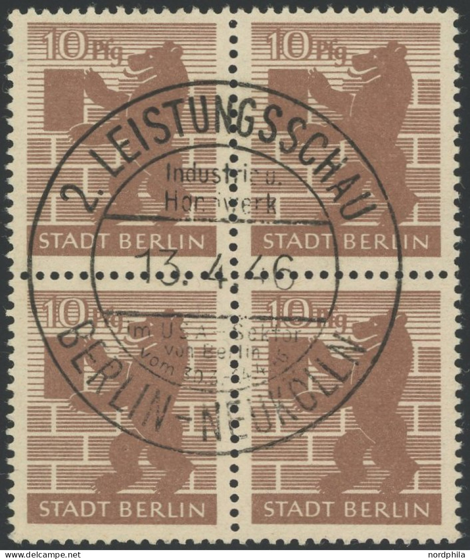 BERLIN UND BRANDENBURG 4Abwbz VB O, 1945, 10 Pf. Hellsiena, Hellchromgelbes Papier, Geriffelte Gummierung, Im Viererbloc - Andere & Zonder Classificatie