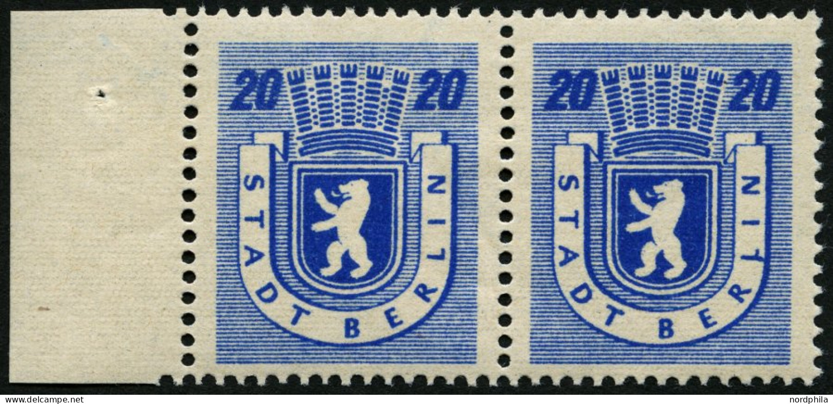 BERLIN UND BRANDENBURG 6AI , 1945, 20 Pf. Lebhaftblau Mit Abart Strich Unten Am L In Berlin, Im Waagerechten Paar Mit No - Andere & Zonder Classificatie