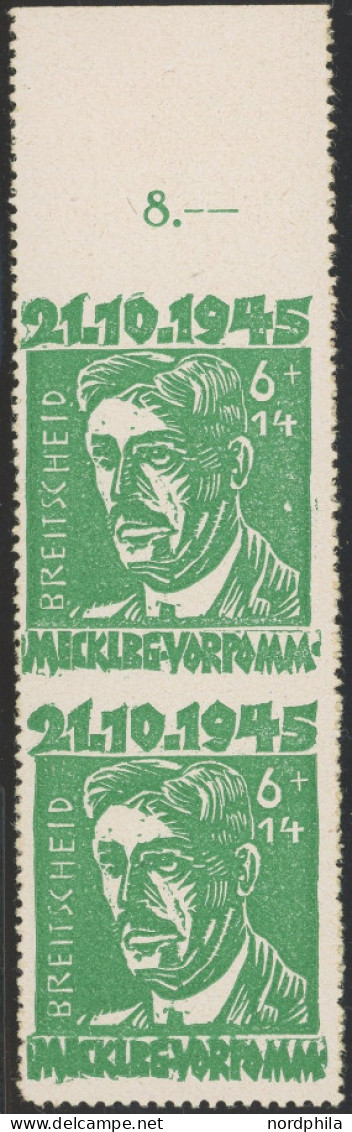 MECKLENBURG-VORPOMMERN 20bUw,Uo , 1945, 6 Pf. Schwärzlichgelbsmaragdgrün Faschismus Im Senkrechten Paar Vom Oberrand, Ob - Sonstige & Ohne Zuordnung