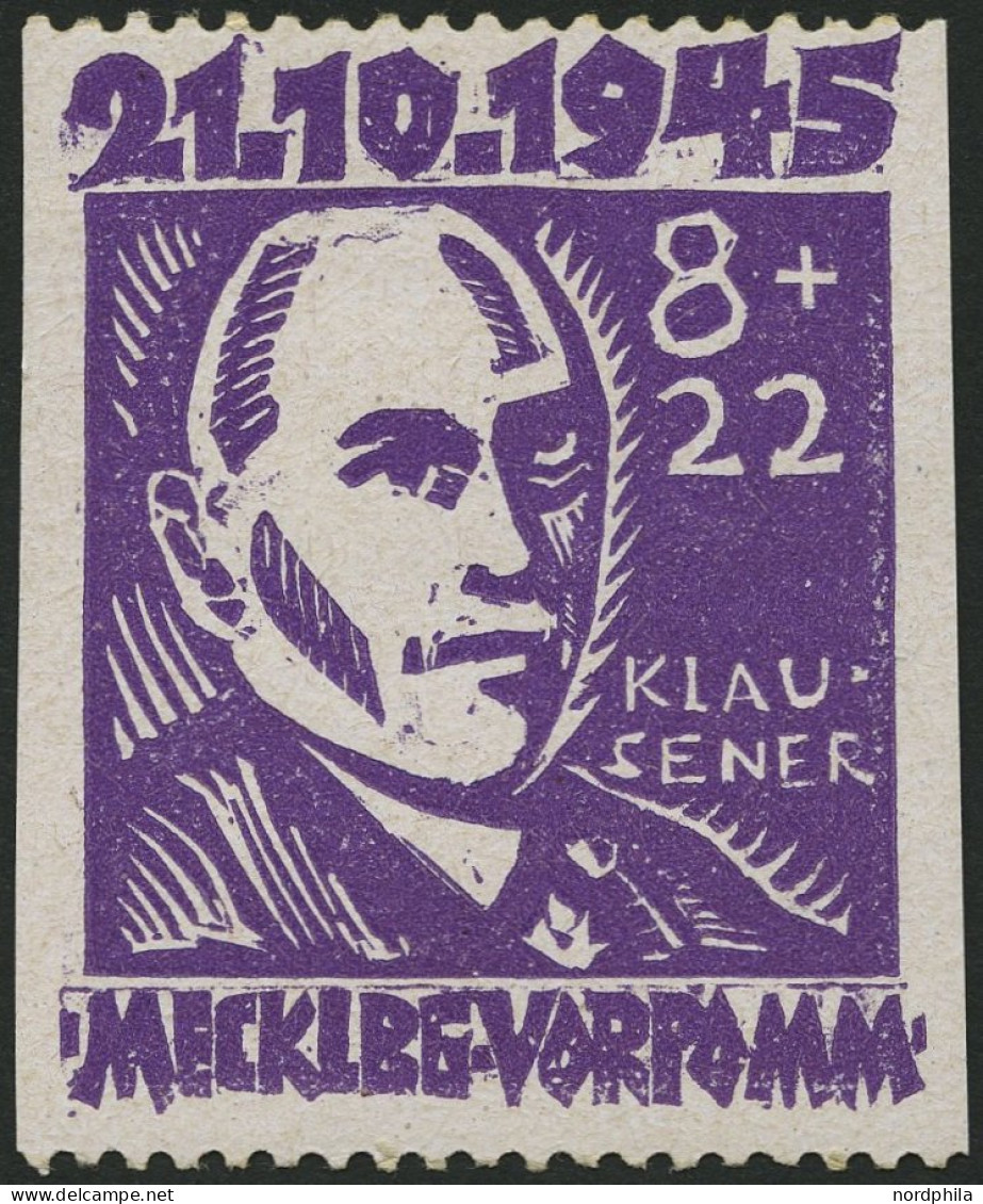 MECKLENBURG-VORPOMMERN 21Us , 1945, 8 Pf. Faschismus, Senkrecht Ungezähnt, Falzrest, Feinst, Gepr. Kramp - Other & Unclassified