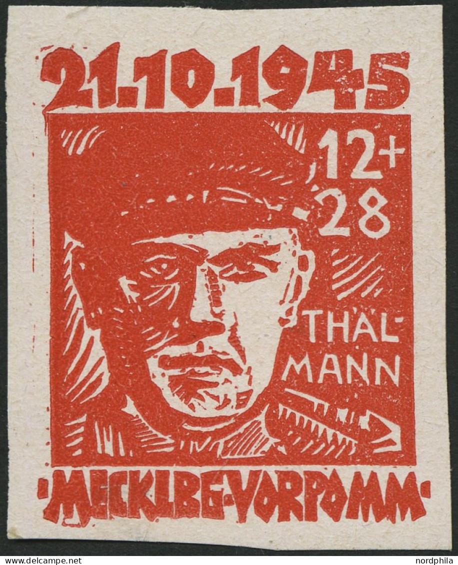 MECKLENBURG-VORPOMMERN 22bU , 1945, 12 Pf. Orangerot Faschismus, Ungezähnt, Unten Kleine Anhaftung Sonst Pracht, Fotoatt - Autres & Non Classés