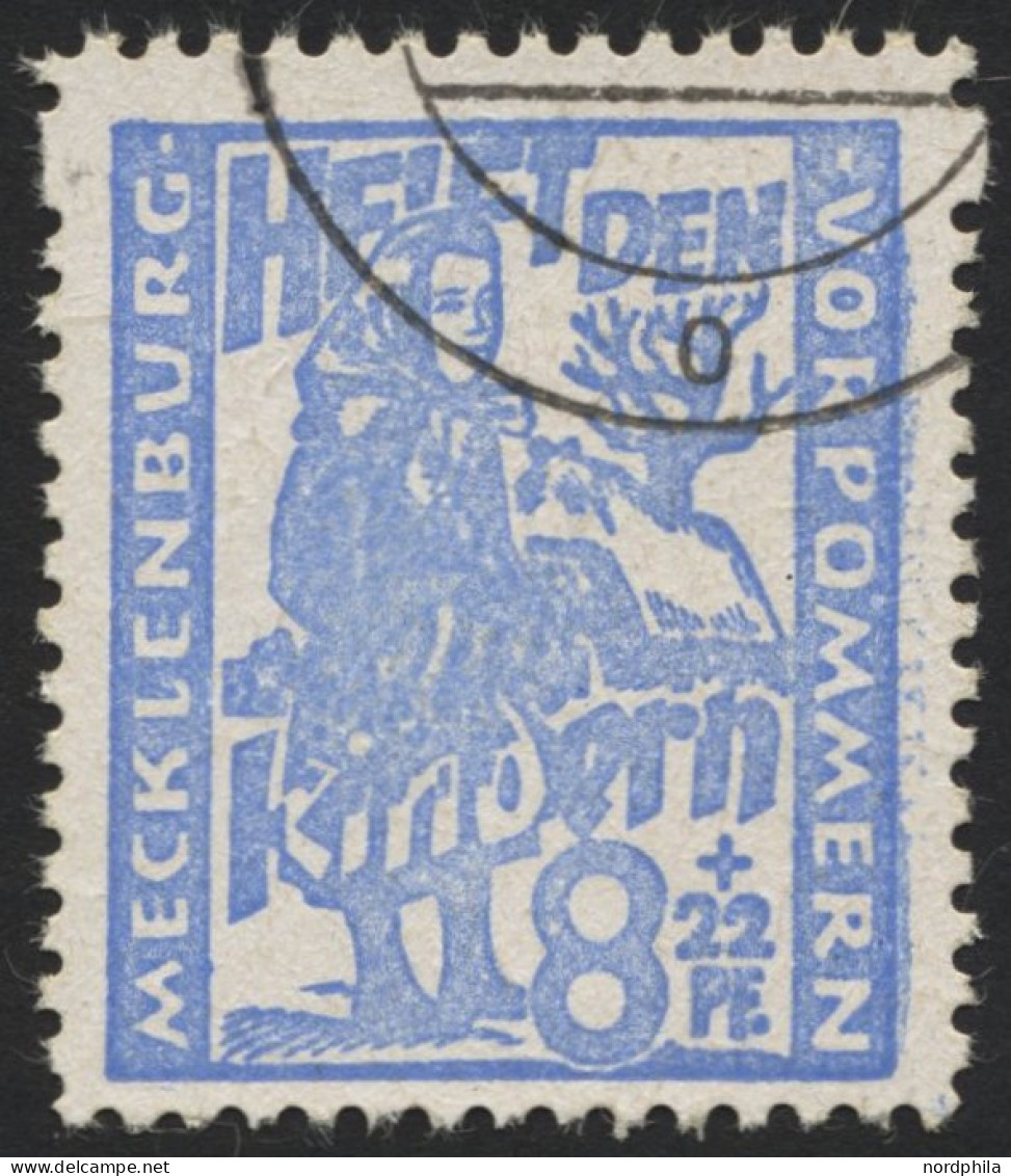 MECKLENBURG-VORPOMMERN 27a O, 1945, 8 Pf. Hellultramarin Kinderhilfe, Pracht, Gepr. Kramp, Mi. 60.- - Autres & Non Classés