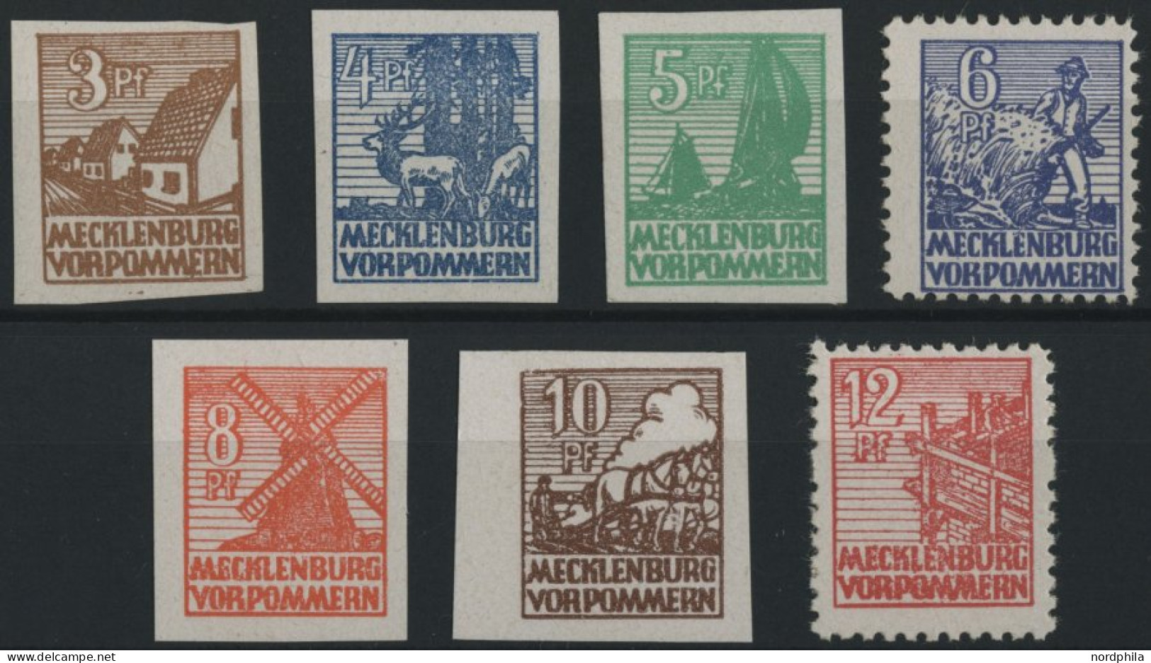 MECKLENBURG-VORPOMMERN 29-36x , 1946, 3 - 12 Pf. Abschiedsserie, 1. Auflage, Prachtsatz (7 Werte), Mi. 150.- - Autres & Non Classés