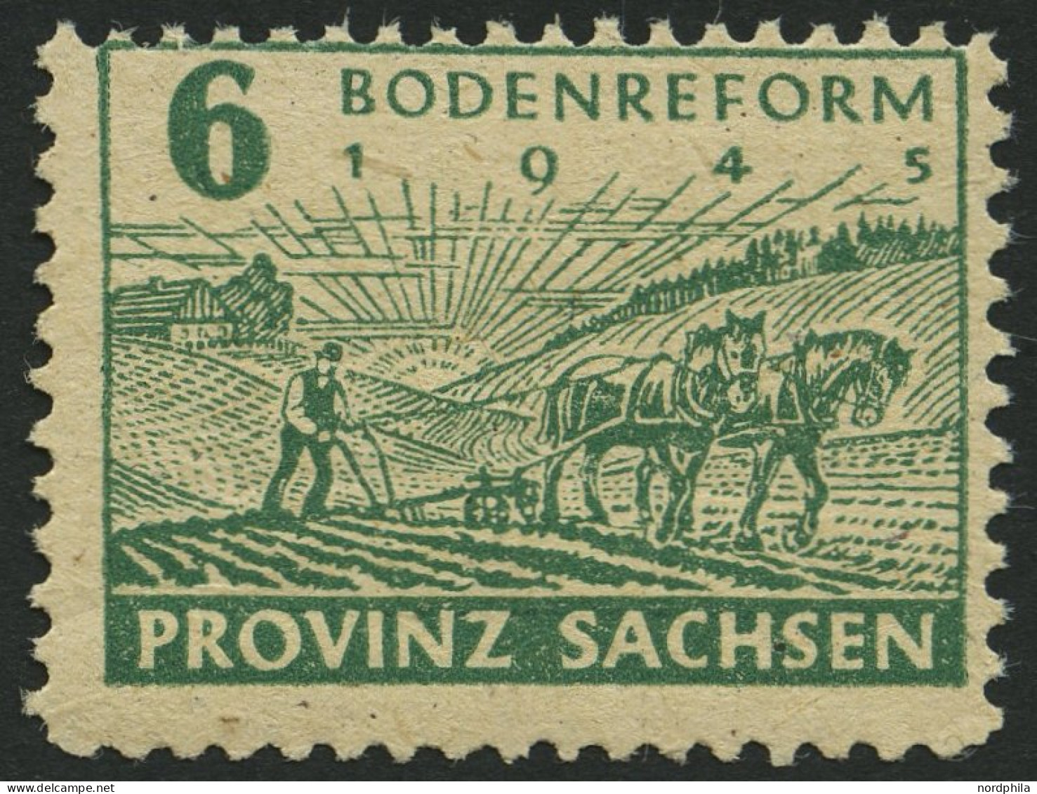 PROVINZ SACHSEN 85yaA , 1945, 6 Pf. Grün Fallende Papierstreifung, Vierseitig Gezähnt, Pracht, Gepr. Dr. Jasch, Mi. 110. - Andere & Zonder Classificatie