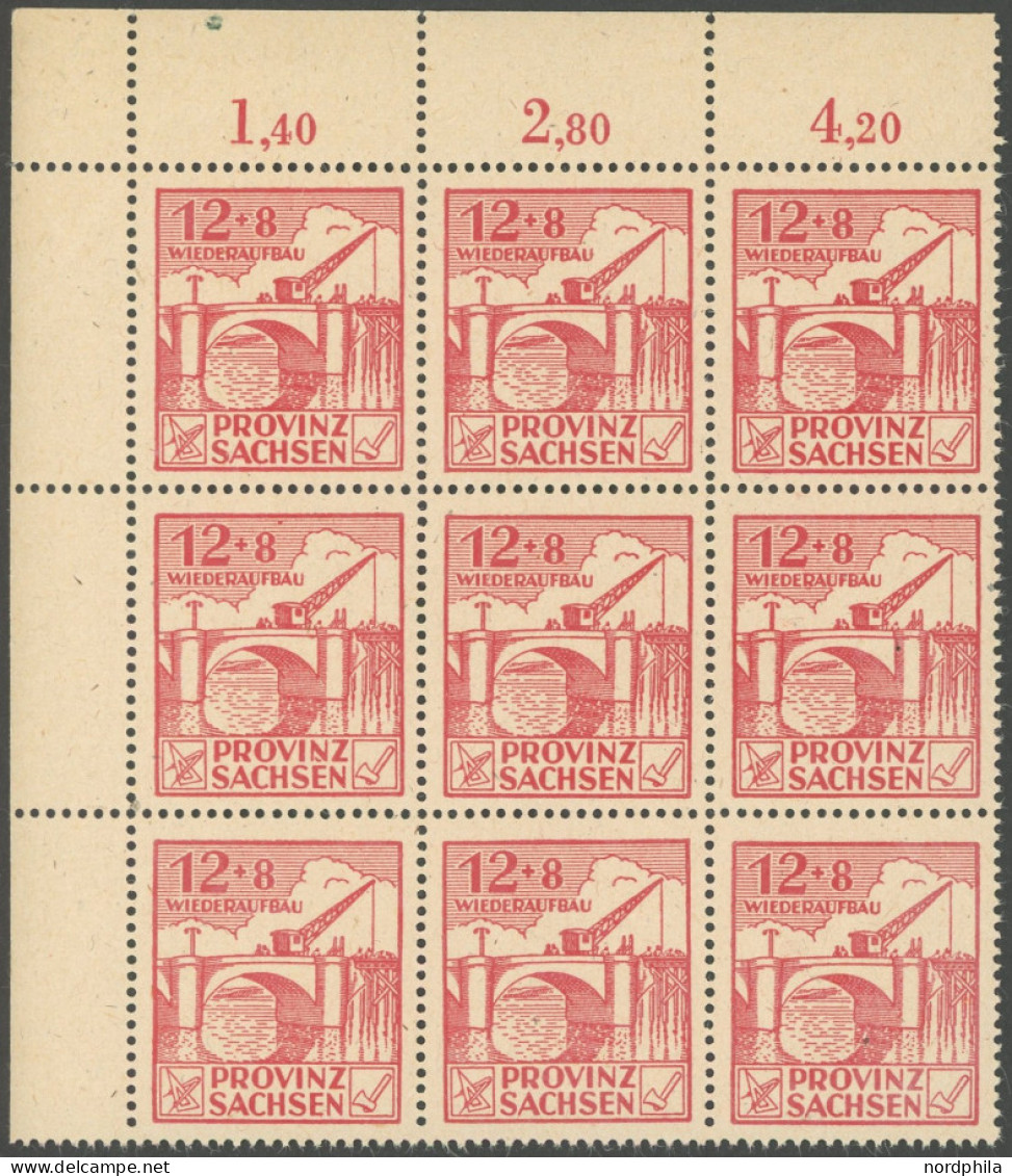 PROVINZ SACHSEN 88AIV , 1946 12 Pf. Wiederaufbau, Gezähnt, Mit Plattenfehler Farbstrich Zwischen Den Beinen Des N In Pro - Other & Unclassified