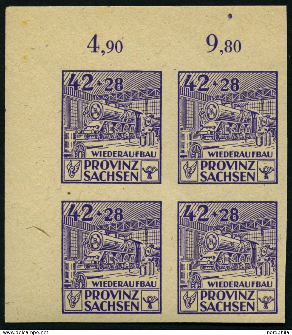 PROVINZ SACHSEN 89BII , 1946, 42 Pf. Wiederaufbau, Ungezähnt, Mit Abart Bruch In Lichtleiste Links Unter 2 In 42 (Feld 1 - Sonstige & Ohne Zuordnung