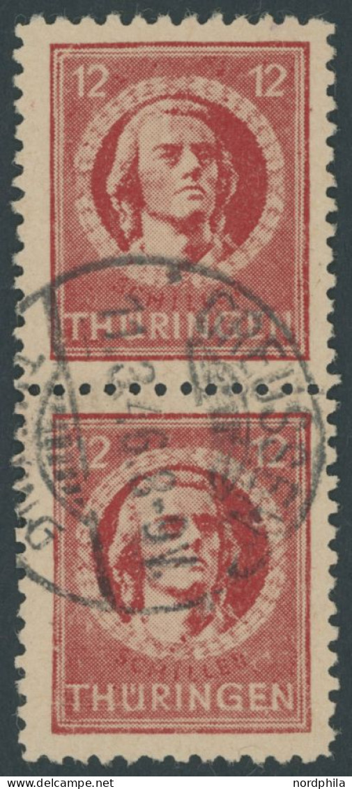 THÜRINGEN 97AYby Paar O, 1945, 12 Pf. Dunkelbräunlichrot, Spargummierung, Gelblichgraues Papier, Im Senkrechten Paar, Pr - Autres & Non Classés