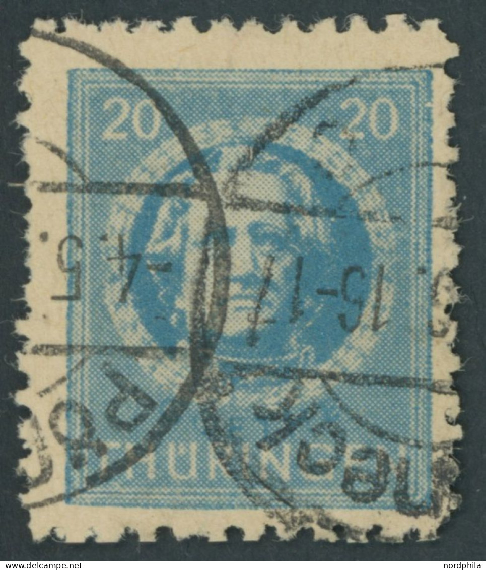 THÜRINGEN 98AXp1 O, 1945, 20 Pf. Preußischblau, Gezähnt, Vollgummierung, Dickes Papier, Steigende Papierstreifung, Links - Autres & Non Classés