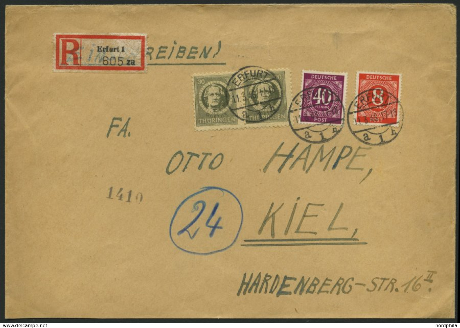 THÜRINGEN 99AYaz2 Paar BRIEF, 1945, 30 Pf. Olivgrau, Gezähnt, Spargummierung, Dickes Papier, Fallende Papierstreifung, I - Other & Unclassified