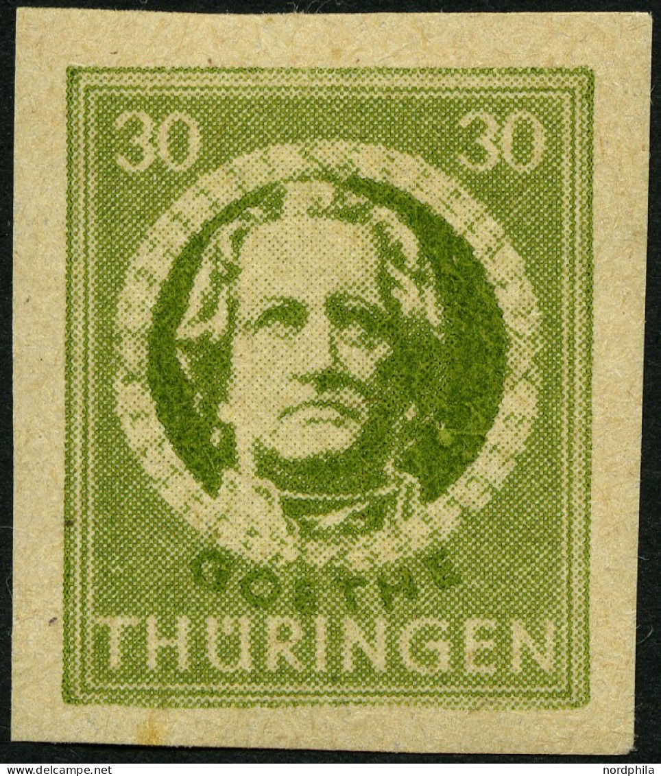 THÜRINGEN 99V1 , Versuchsdruck: 1945, 30 Pf. Dunkelolivgrün, Ungezähnt, Pracht, Gepr. Ströh, Mi. 100.- - Autres & Non Classés