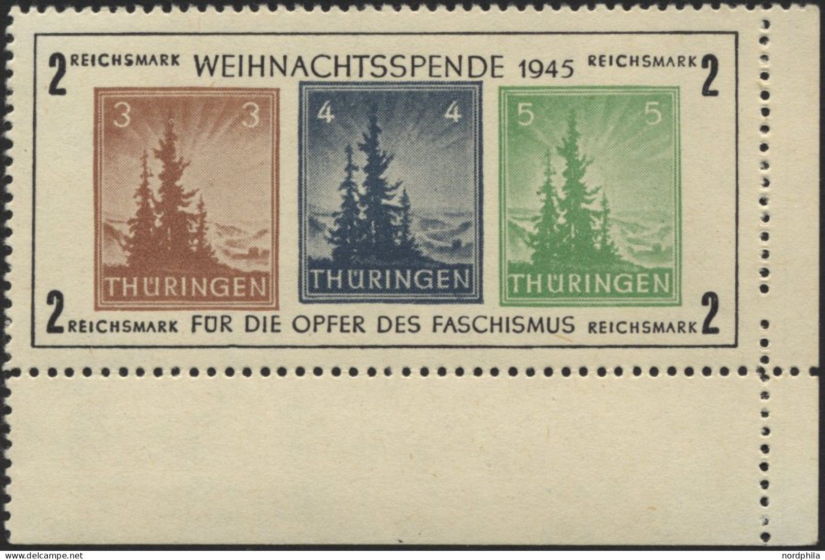 THÜRINGEN Bl. 1xb , 1945, Block Antifa, Weißes Kartonpapier, Type VI, Mi.Nr. 100 In Hellsiena, Pracht, Fotoattest Ströh, - Sonstige & Ohne Zuordnung