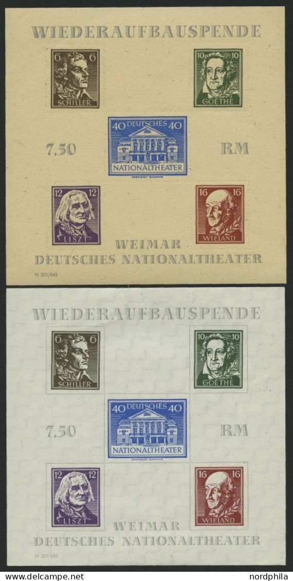 THÜRINGEN Bl. 3A/B, , 1946, Blockpaar Nationaltheater, übliche Gummibüge, Pracht, Mi. 90.- - Otros & Sin Clasificación
