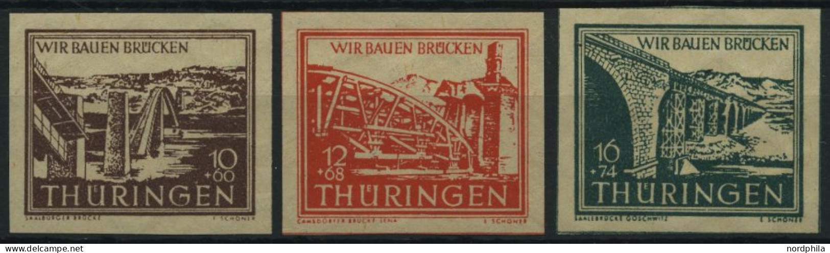 THÜRINGEN 112-14yy , 1946, 10 - 16 Pf. Wiederaufbau, Dünnes Papier, 3 Prachtwerte, Mi. 180.- - Other & Unclassified