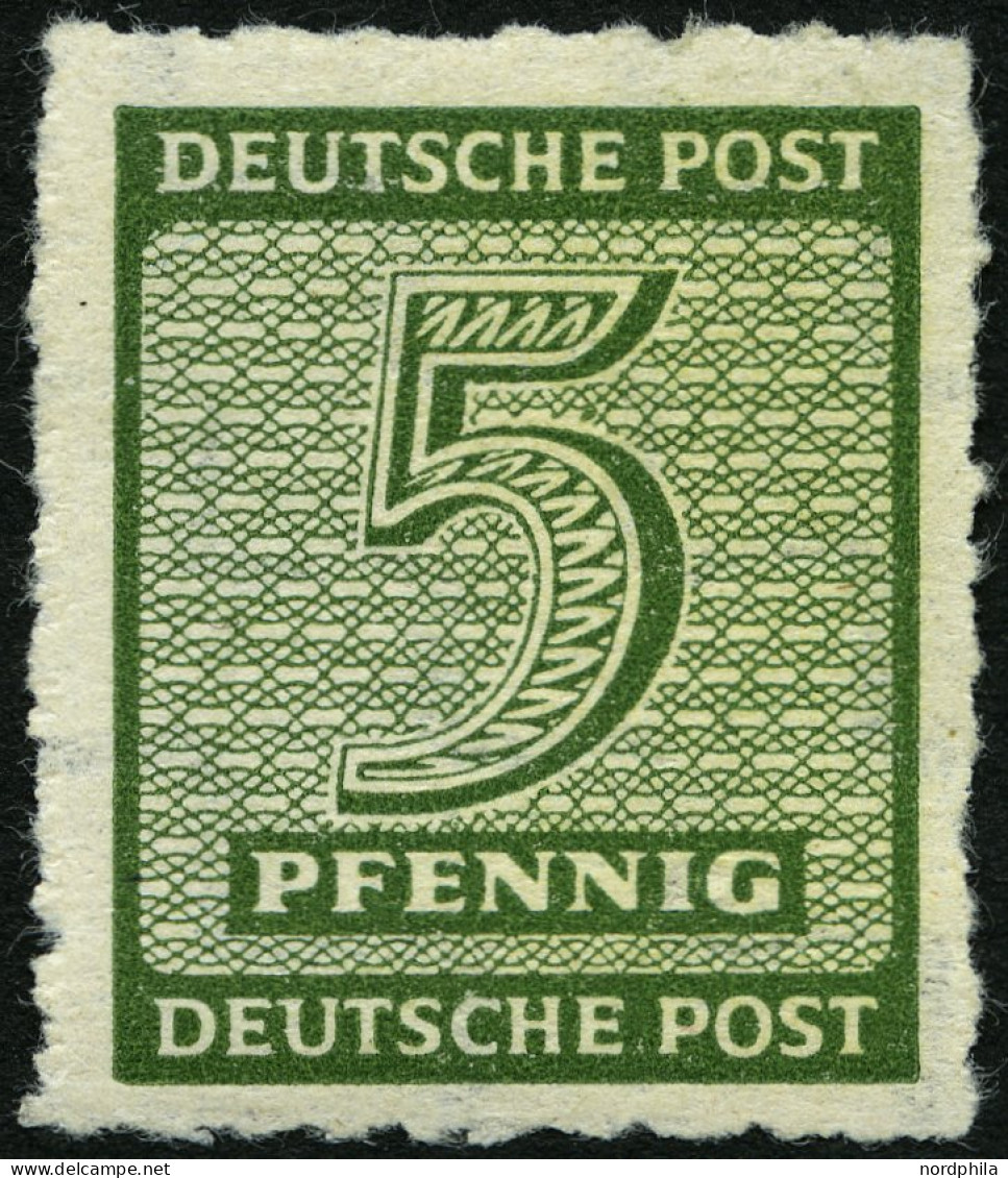 WEST-SACHSEN 116CY , 1945, 5 Pf. Roßwein, Durchstochen 10, Wz. 1Y, Falzrest, Pracht, Gepr. Zierer - Autres & Non Classés