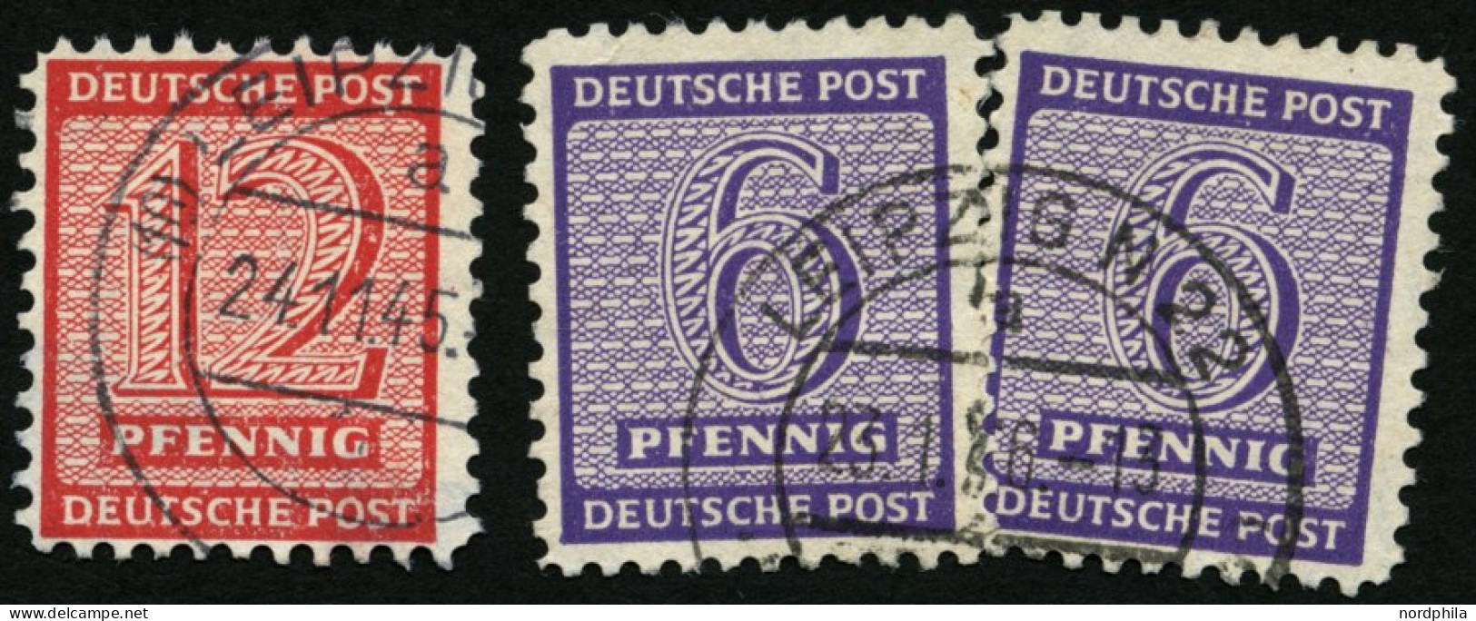 WEST-SACHSEN 122/3X O, 1945, 8 (2x) Und 12 Pf. Versuchszähnung, 3 Prachtwerte, Gepr. Dr. Jasch, Mi. 135.- - Other & Unclassified