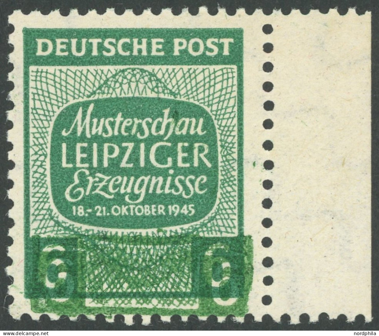 WEST-SACHSEN 124YDD , 1945, 6 Pf. Dunkelbläulichgrün, Wz. Y, Mit Klarem Teil-Doppeldruck, Vom Rechten Bogenrand, Postfri - Other & Unclassified