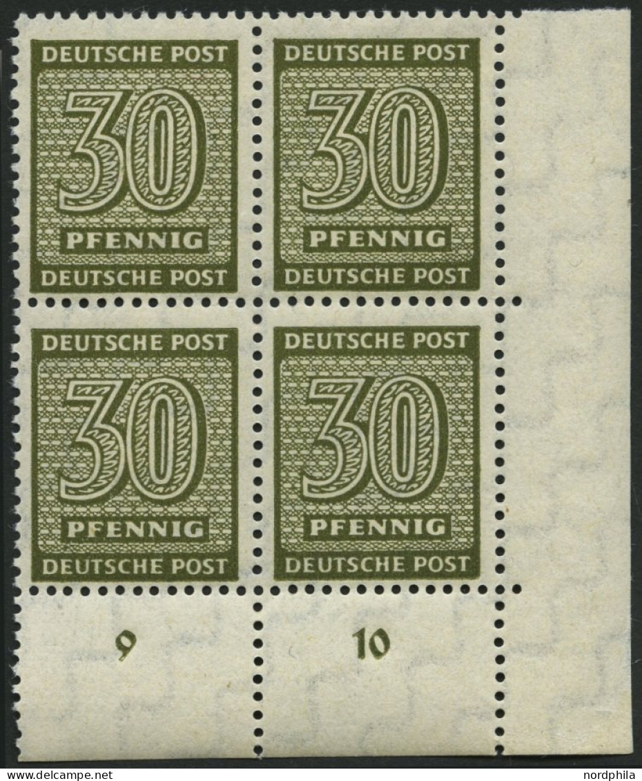 WEST-SACHSEN 135Xa VB , 1945, 30 Pf. Bräunlicholiv, Wz. 1X, Viererblock Aus Der Rechten Unteren Bogenecke, Pracht, Gepr. - Autres & Non Classés