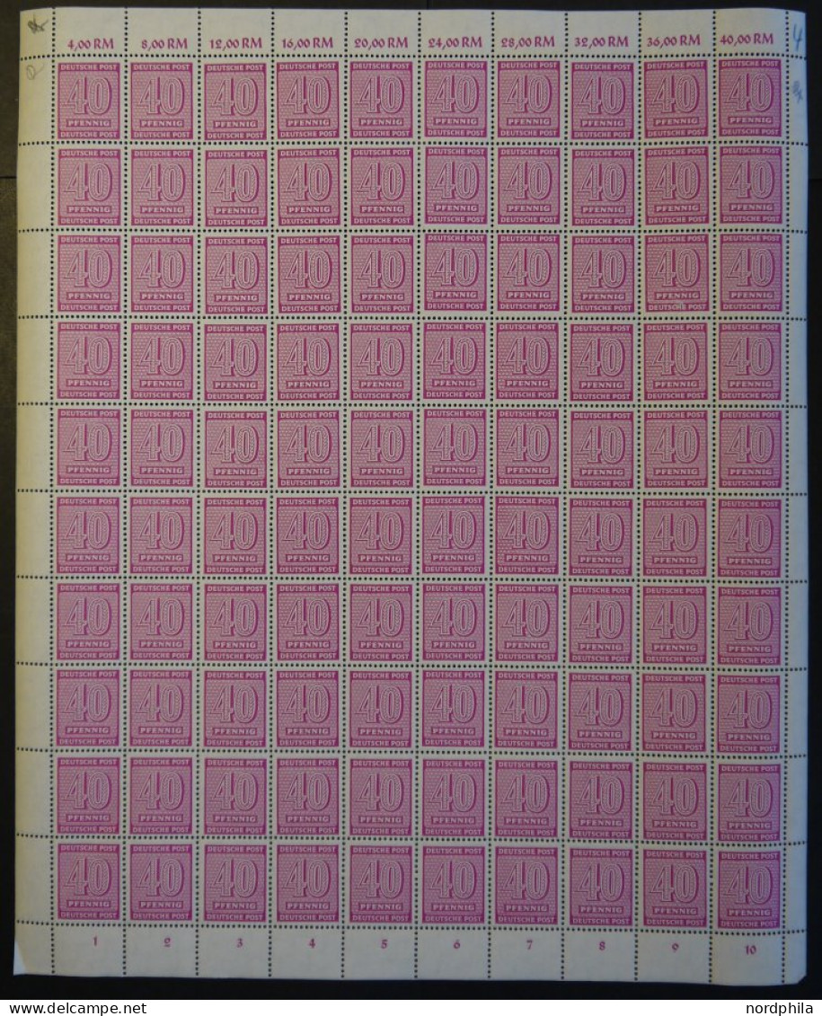 WEST-SACHSEN 136Xza , 1946, 40 Pf. Lila, Wz. 1X, Kreidepapier, Im Bogen (100) Mit Abarten 136I Und 136II, Pracht - Other & Unclassified