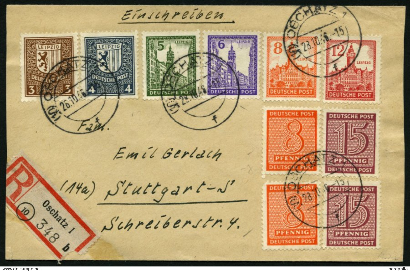 WEST-SACHSEN 150-55Y BRIEF, 1946, Abschiedsserie, Wz. 1Y, Mit Zusatzfrankatur (u.a. 2x Nr. 133 Ya) Auf Einschreibbrief,  - Other & Unclassified
