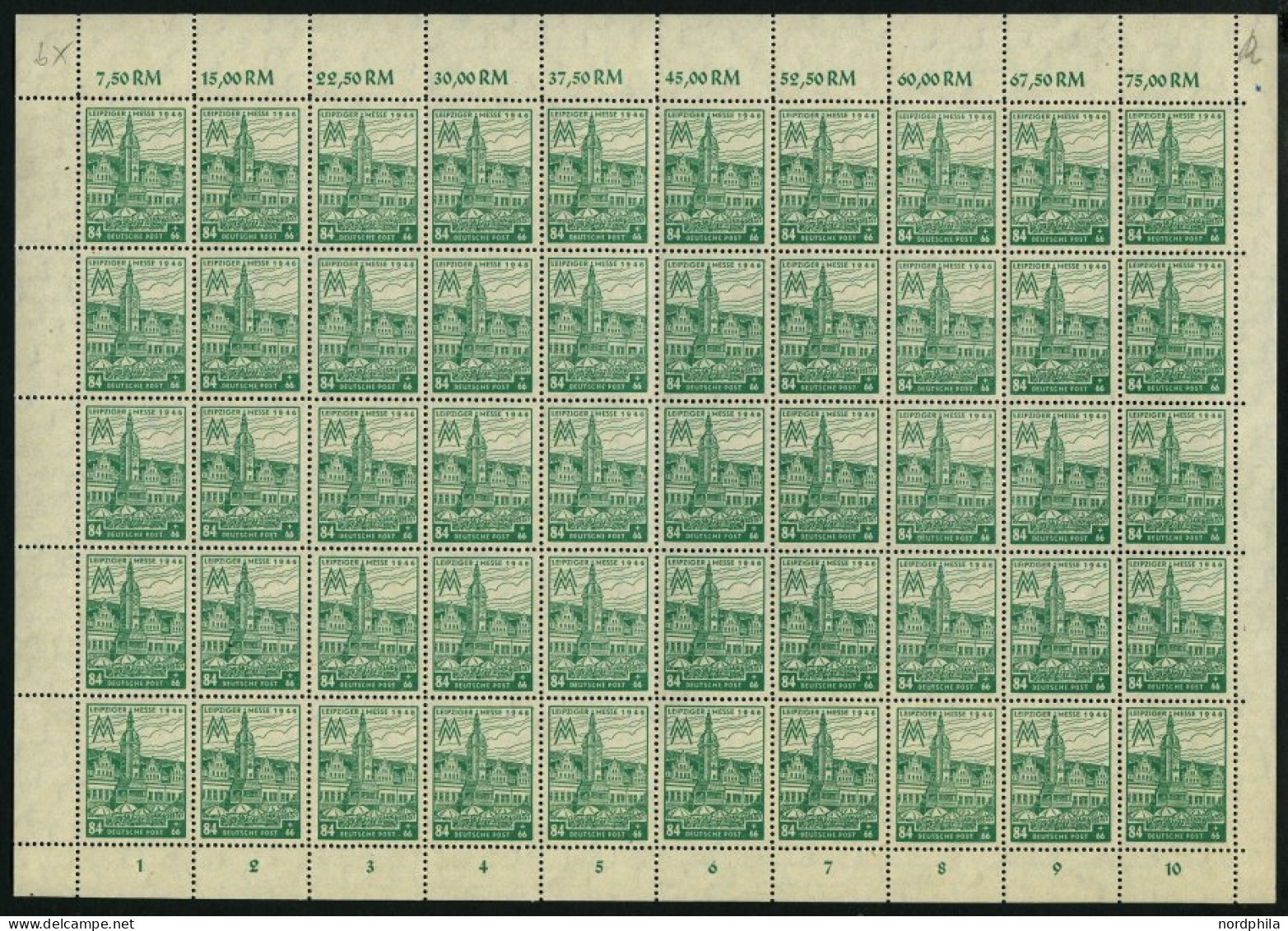 WEST-SACHSEN 165AXb , 1946, 84 Pf. Schwärzlichgelbsmaragdgrün, Gezähnt, Wz. 1X, Im Bogen (50), Pracht, Gepr. Schulz, Mi. - Sonstige & Ohne Zuordnung