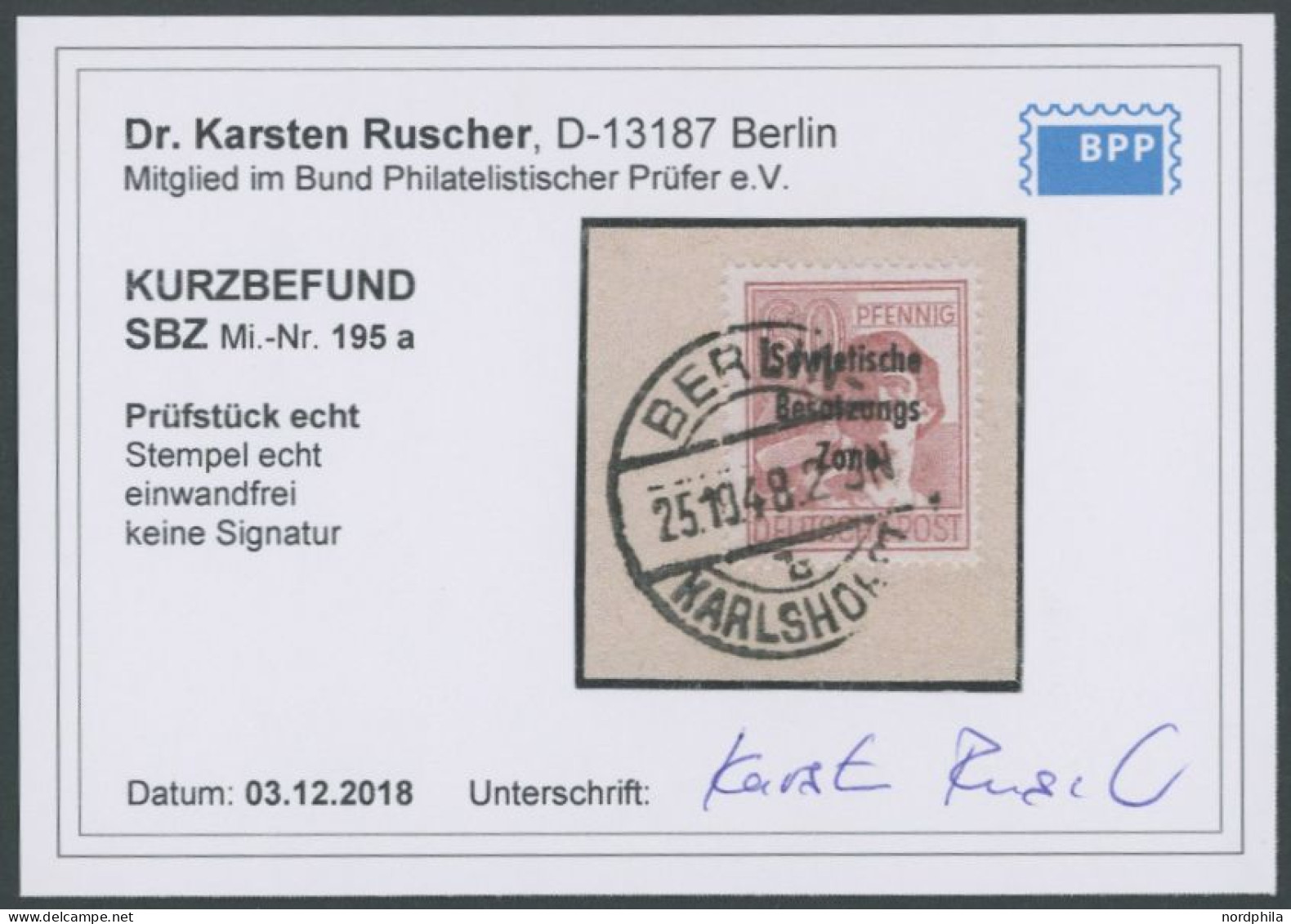 ALLGEMEINE-AUSGABEN 195a BrfStk, 1948, 60 Pf. Karmin, Prachtbriefstück, Kurzbefund Dr. Ruscher, Mi. (180.-) - Sonstige & Ohne Zuordnung