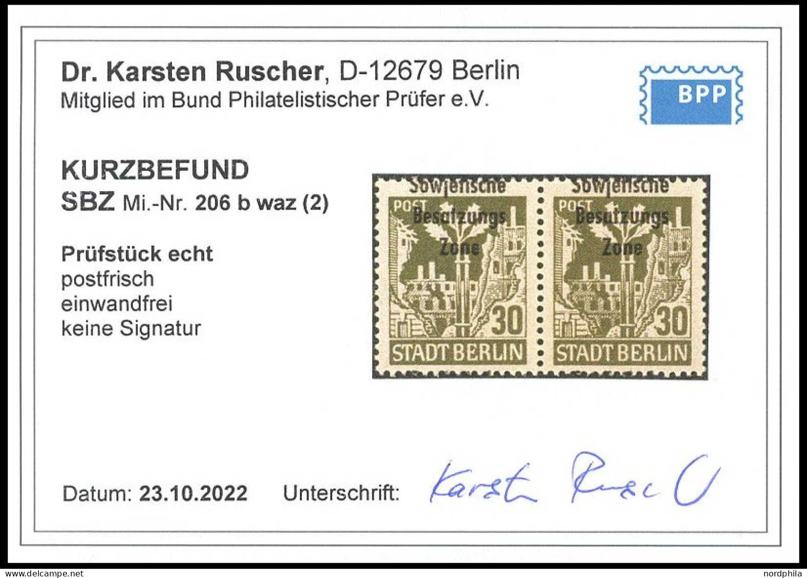 ALLGEMEINE-AUSGABEN 206bwaz Paar , 1948, 30 Pf. Schwärzlichbraunoliv Im Waagerechten Paar, Verschobener Aufdruck, Postfr - Sonstige & Ohne Zuordnung