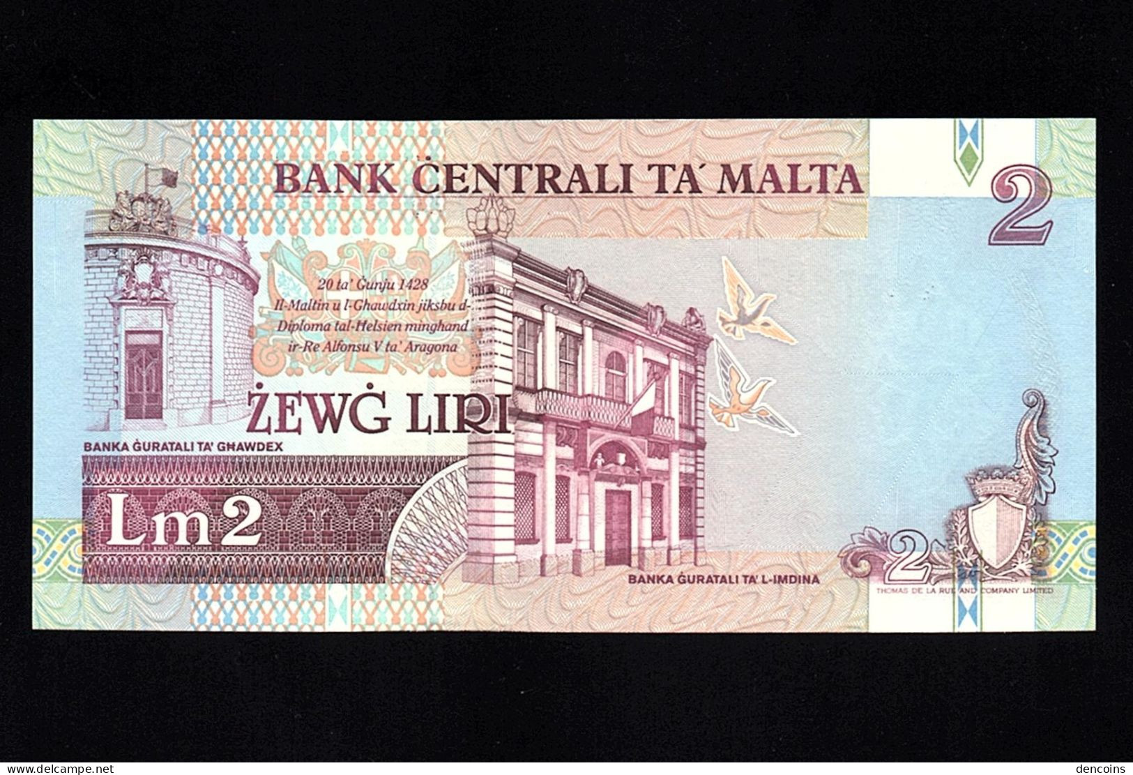 MALTA  P-45d  2 LIRI  L.1967 (1994)  -A/25-  UNC  NEUF  SIN CIRCULAR - Malta