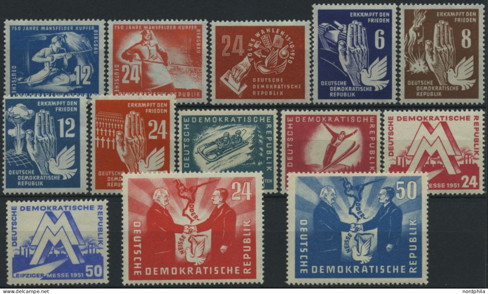 DDR 273-85 , 1950/1, 13 Prachtwerte, Mi. 146.- - Used Stamps