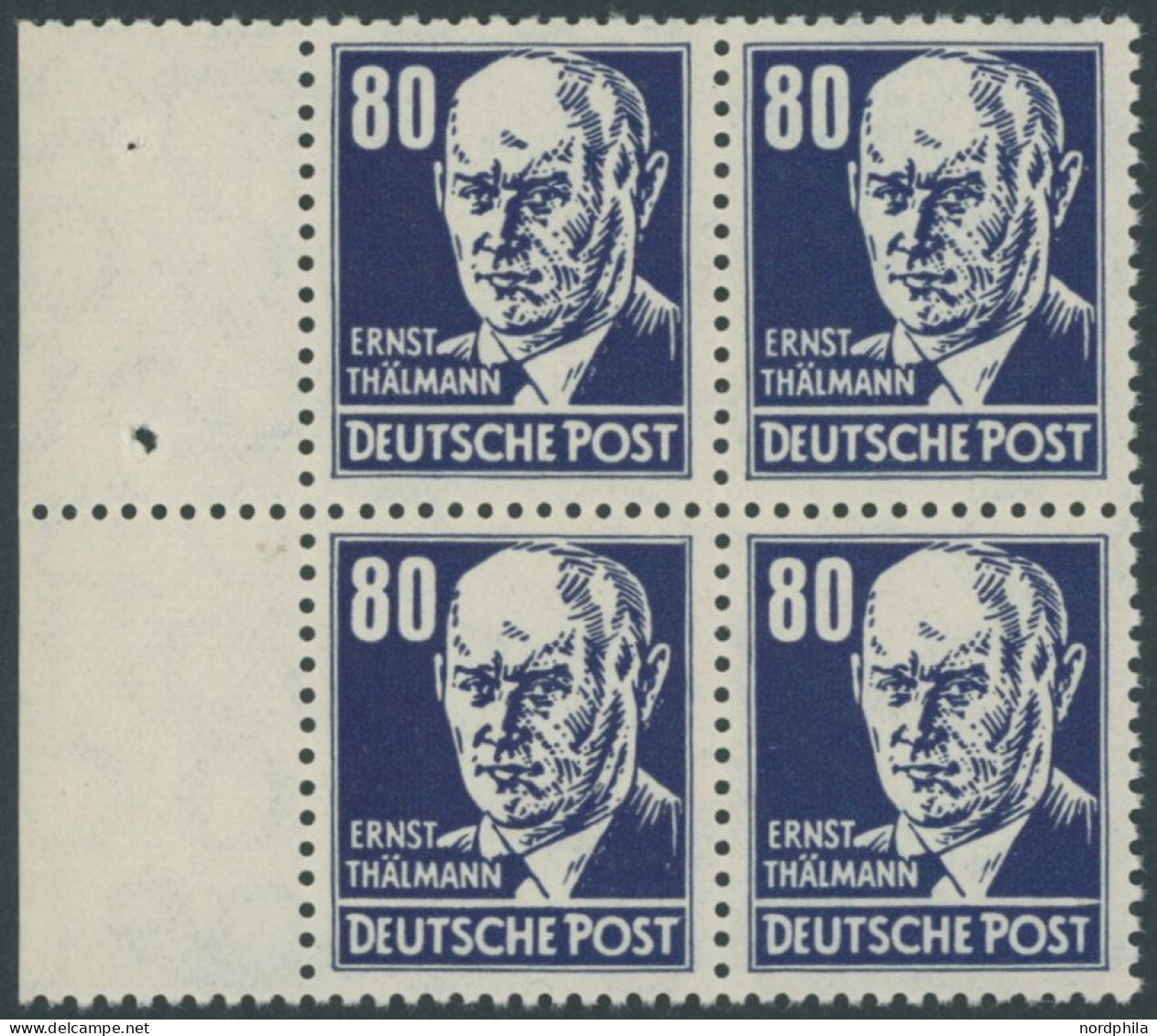 DDR 339PFIV , 1952, 80 Pf. Thälmann Mit Plattenfehler T Von Post Rechts Spitz Und Weiße Einfassungslinie Rechts Verengt  - Used Stamps