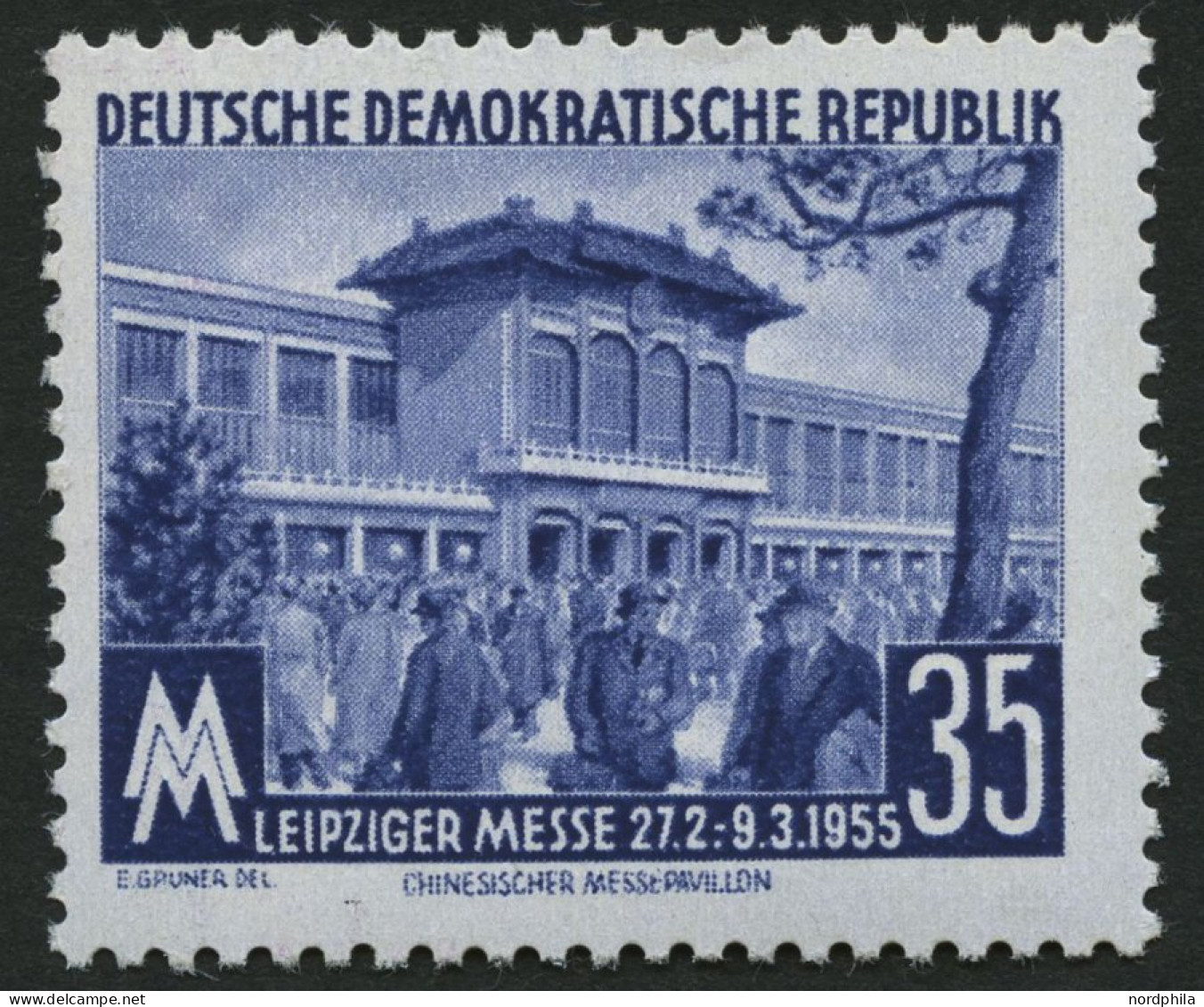 DDR 448bXI , 1955, 35 Pf. Dunkelblau Frühjahrsmesse, Wz. 2XI, Pracht, Gepr. Schönherr, Mi. 160.- - Oblitérés