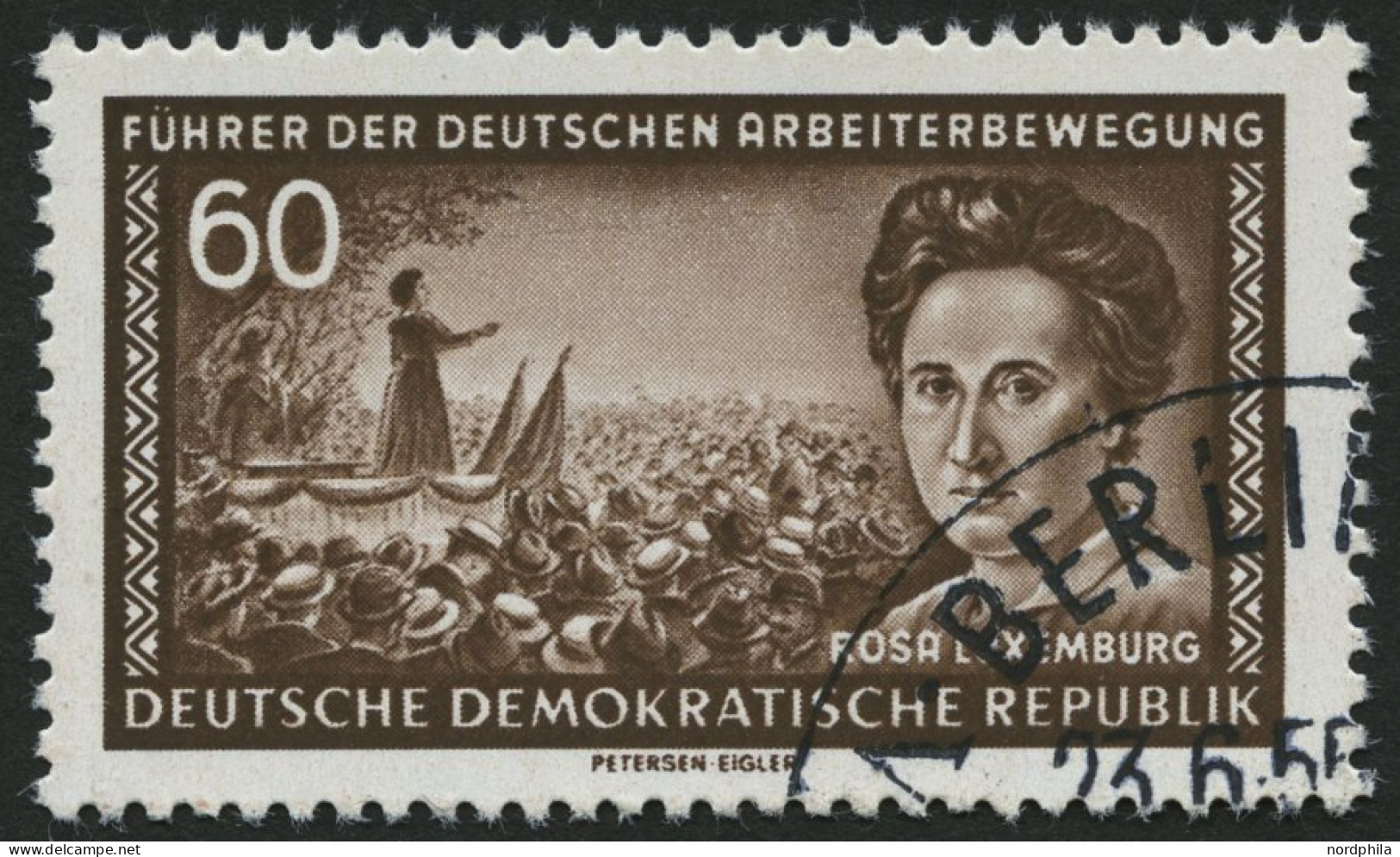 DDR 478XI O, 1955, 60 Pf. Rosa Luxemburg, Wz. 2XI, Pracht, Gepr. Schönherr, Mi. 60.- - Gebruikt