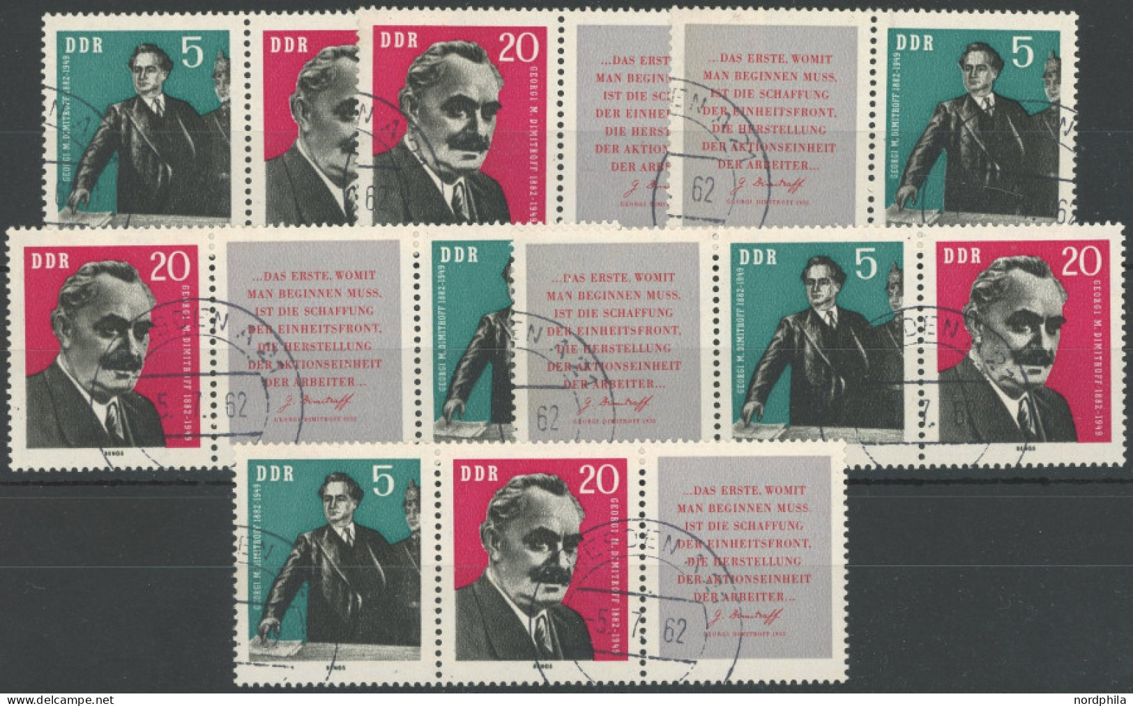 DDR 893/4 O, 1962, Dimitrow, Alle 6 Zusammendrucke Komplett (WZd 28-33), Pracht - Other & Unclassified