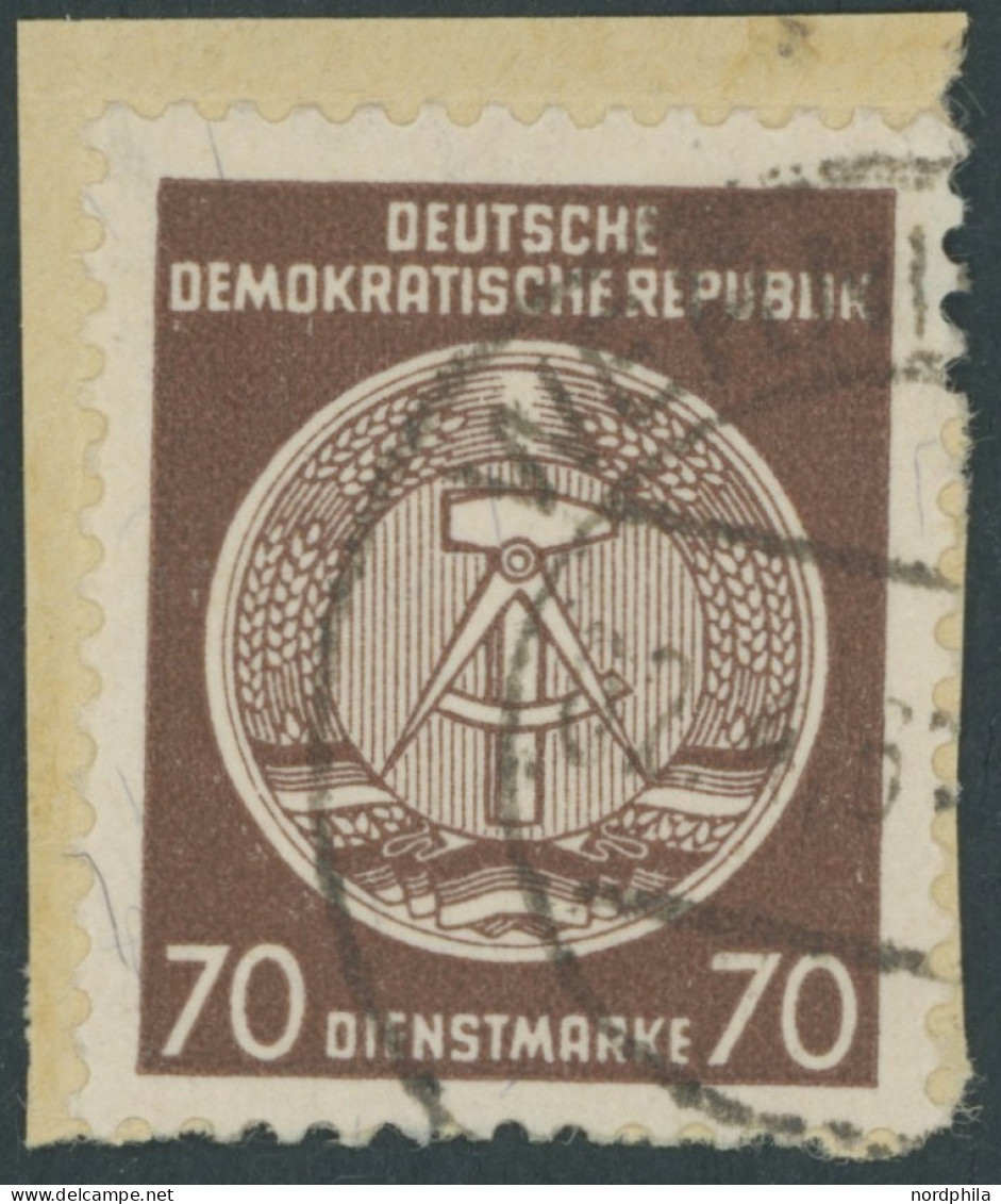 DIENSTMARKEN A D 41yAY BrfStk, 1958, 70 Pf. Rötlichbraun, Wz. 3Y, Gefasertes Papier, Prachtbriefstück, Gepr. König, Mi.  - Otros & Sin Clasificación