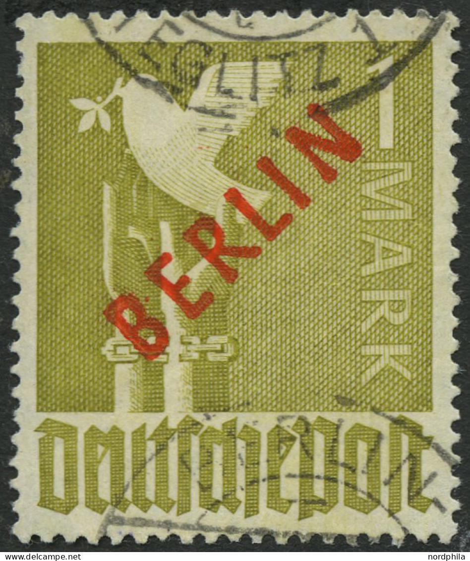 BERLIN 33 O, 1949, 1 M. Rotaufdruck, Leichte Knitterspuren Sonst Pracht, Gepr. Schlegel, Mi. 550.- - Gebruikt