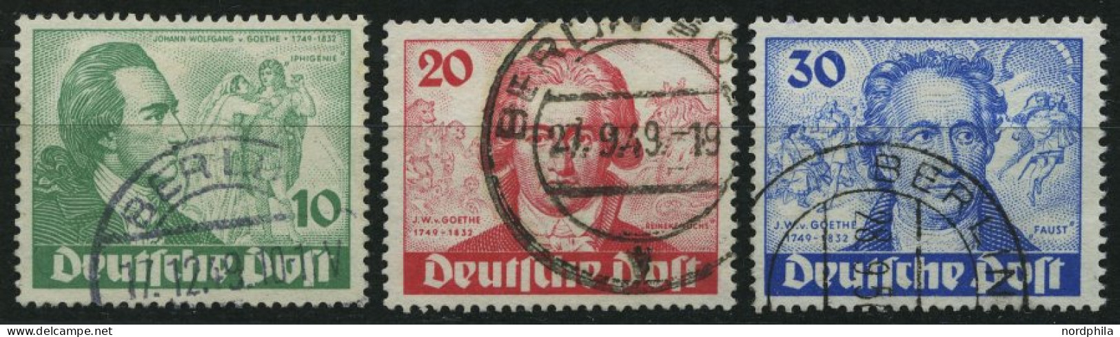 BERLIN 61-63 O, 1949, Goethe, üblich Gezähnter Prachtsatz, Mi. 180.- - Usados