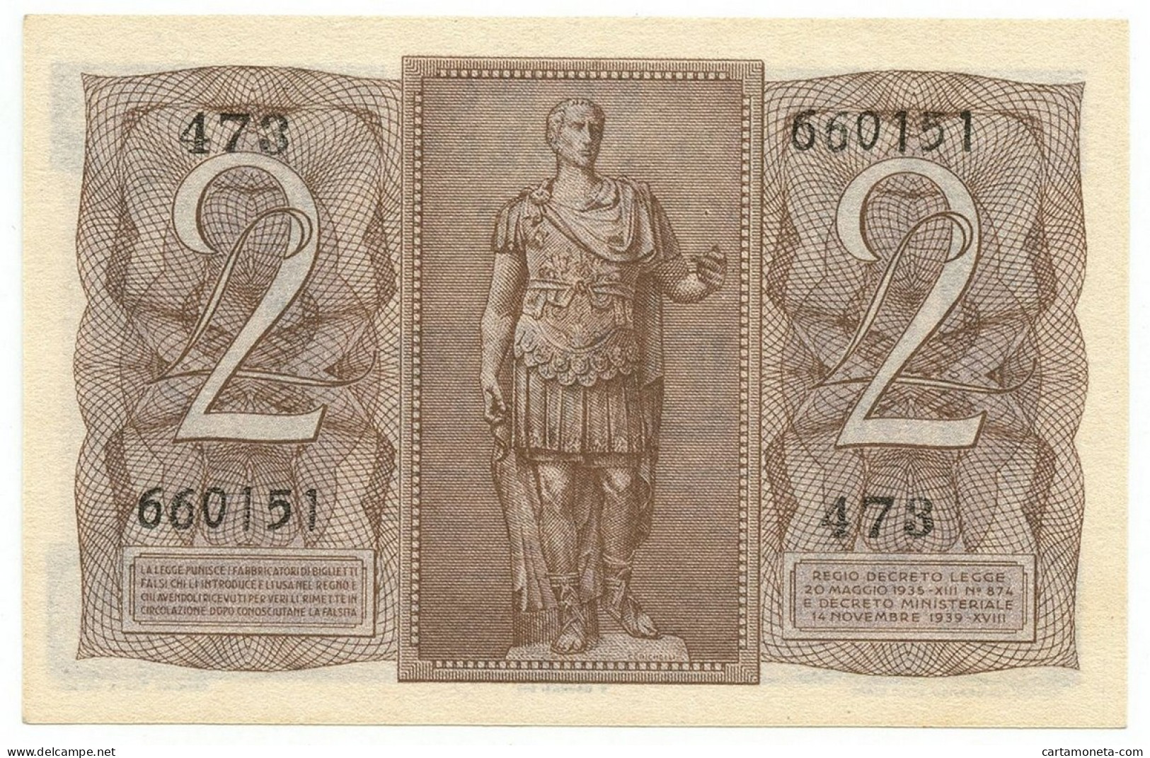 2 LIRE BIGLIETTO DI STATO FASCIO 14/11/1939 FDS-/FDS - Sonstige