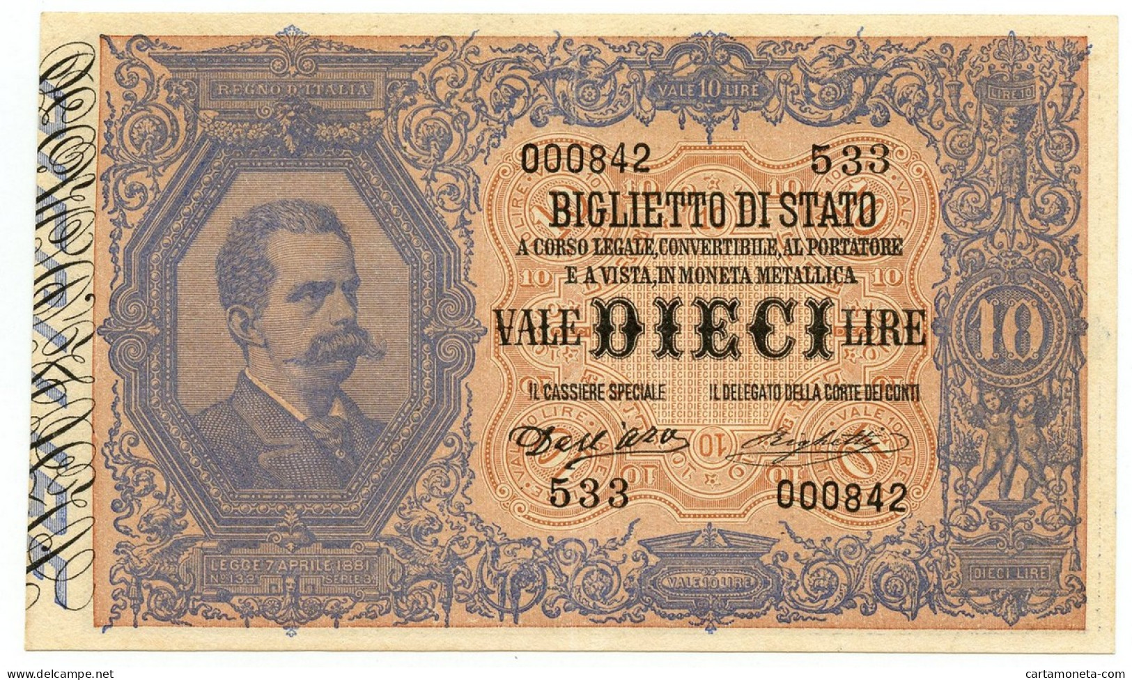 10 LIRE BIGLIETTO DI STATO EFFIGE UMBERTO I 25/10/1892 SPL- - Andere