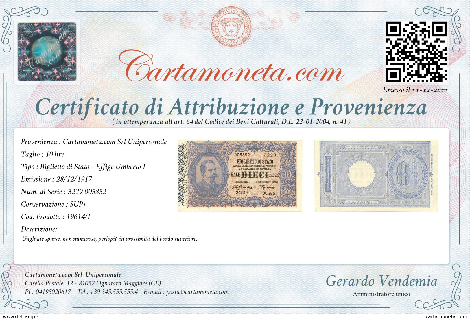 10 LIRE BIGLIETTO DI STATO EFFIGE UMBERTO I 28/12/1917 SUP+ - Sonstige