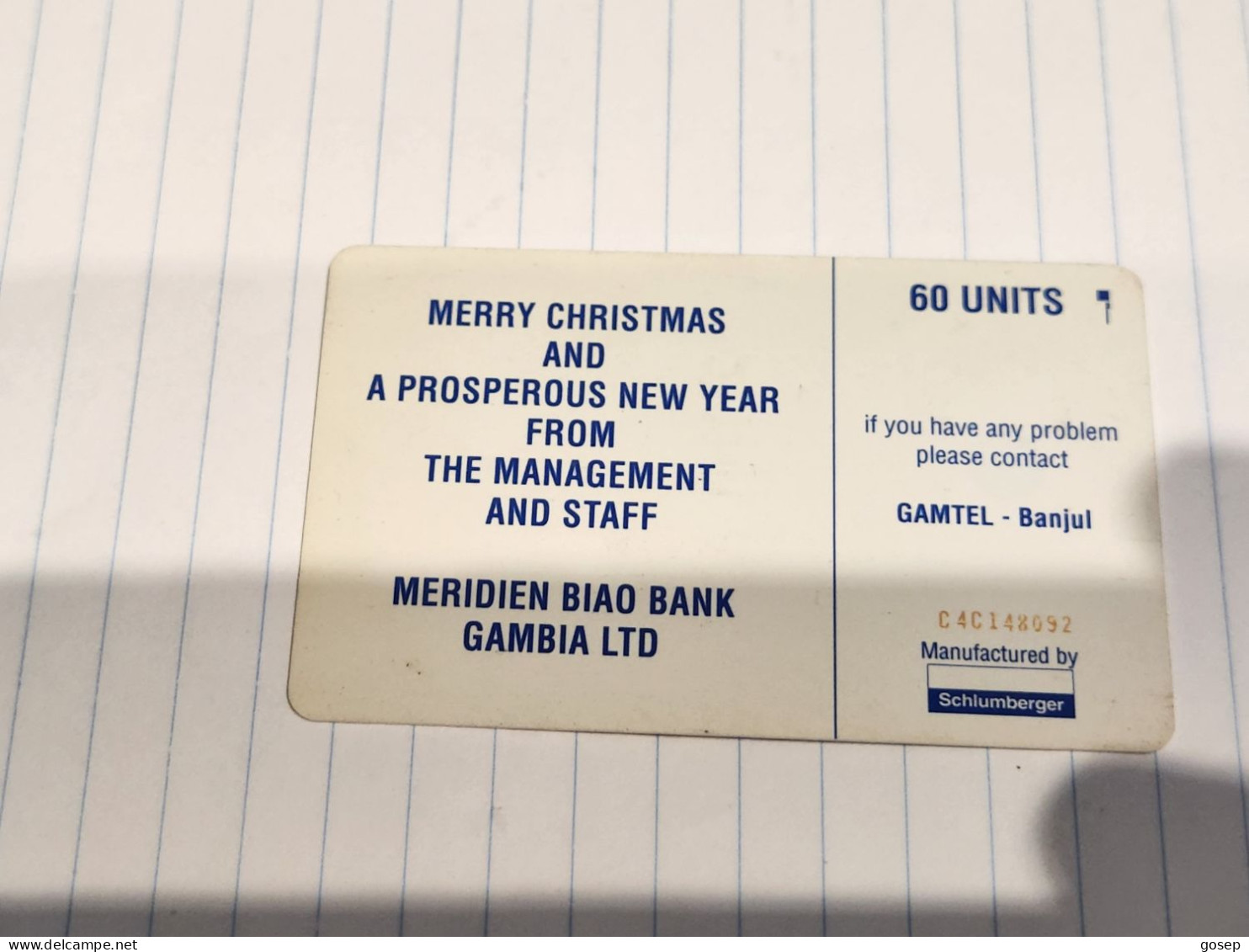 GAMBIA-(GAM-08Aa)-Meridien Biao Bank (C4C)-(7)-(60units)-(C4C148092)-used Card+1card Prepiad Free - Gambia