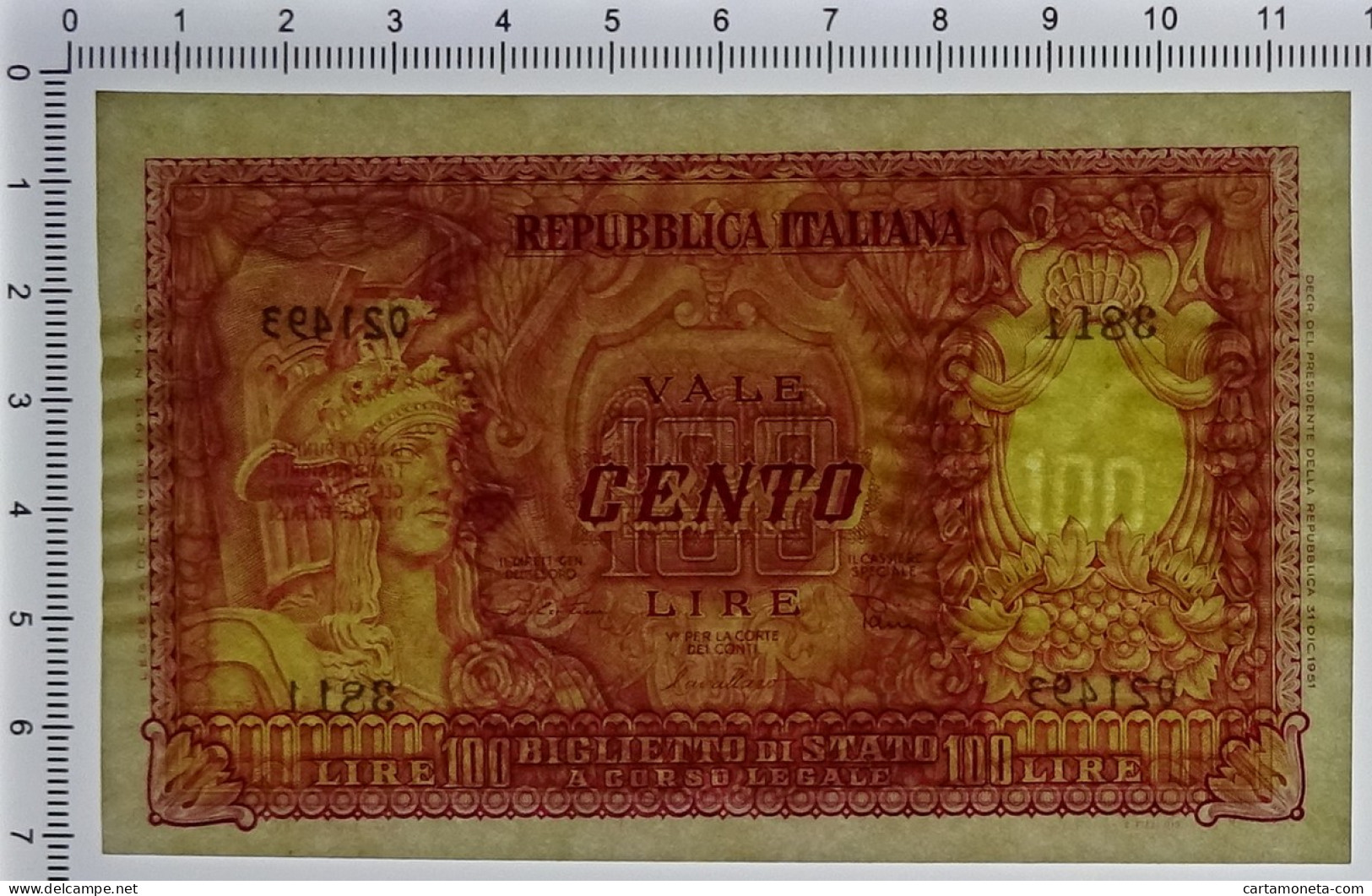 100 LIRE BIGLIETTO DI STATO ITALIA ELMATA DI CRISTINA 31/12/1951 QFDS - Autres & Non Classés