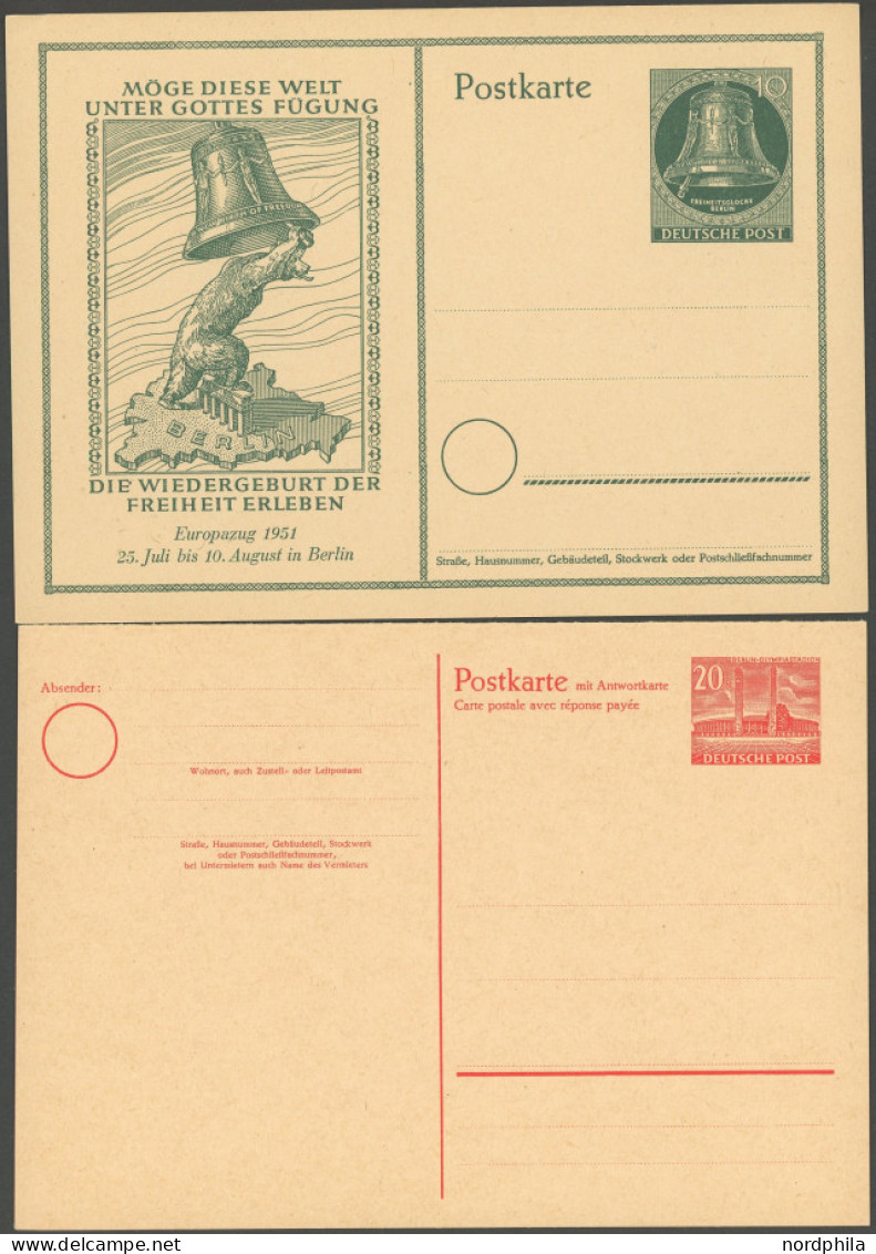 GANZSACHEN P 17,25 BRIEF, 1951/3, 20/20 Pf. Bauten Und 10 Pf. Glocke Links, Ungebraucht, Pracht, Mi. 90.- - Andere & Zonder Classificatie