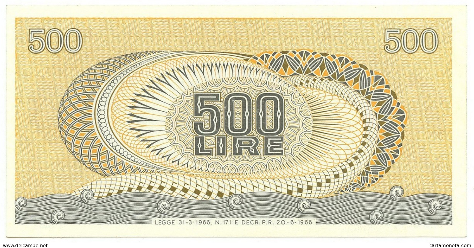 500 LIRE BIGLIETTO DI STATO ARETUSA SERIE SPEC.LE SOSTITUTIVA W02 20/06/1966 FDS - Otros & Sin Clasificación