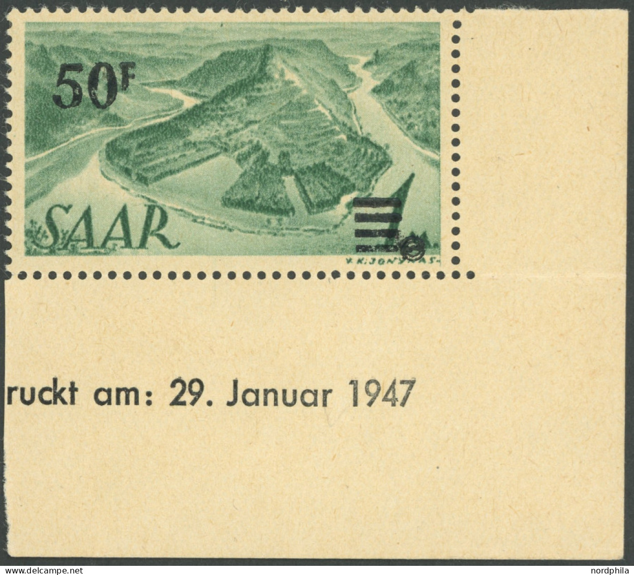 SAARLAND 238I , 1947, 50 Fr. Auf 1 M. Urdruck Mit Druckdatum, Postfrisch, Pracht, Gepr. U.a. Hoffmann BPP - Autres & Non Classés