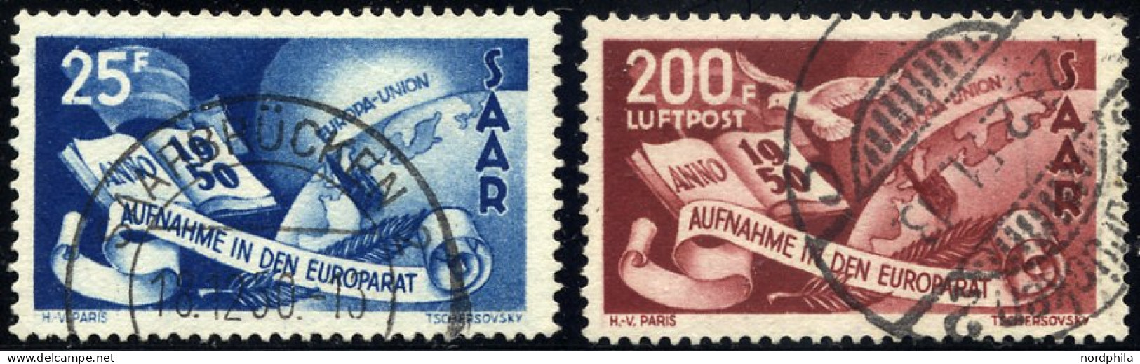 SAARLAND 297/8 O, 1950, Europarat, Pracht, Gepr. Ney, Mi. 320.- - Other & Unclassified